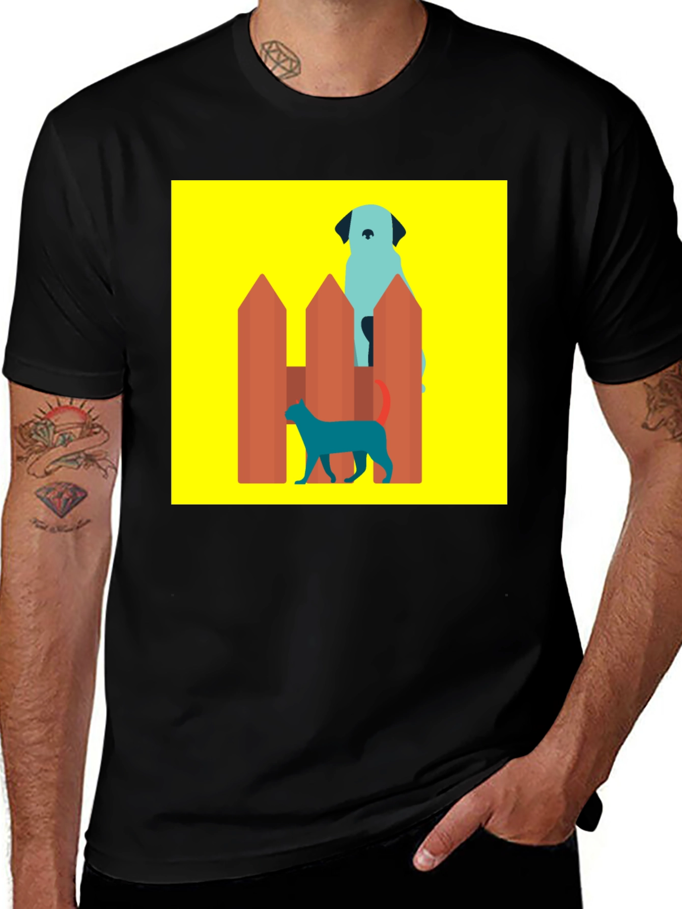 Variant 4 of Dog and Cat Behind Fence T-Shirt