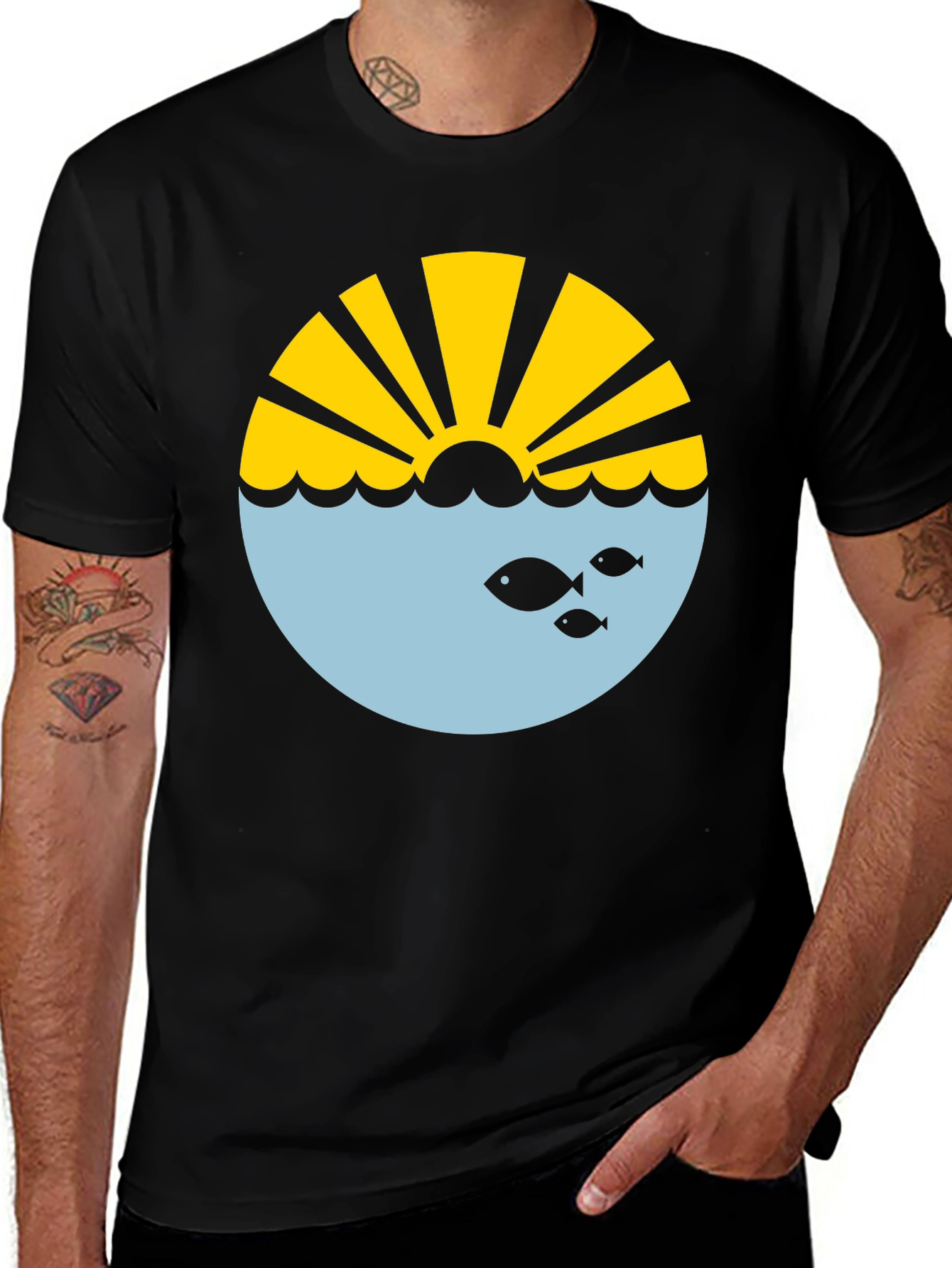 Variant 13 of Sunrise Ocean Graphic Tee - Stylish Black T-Shirt