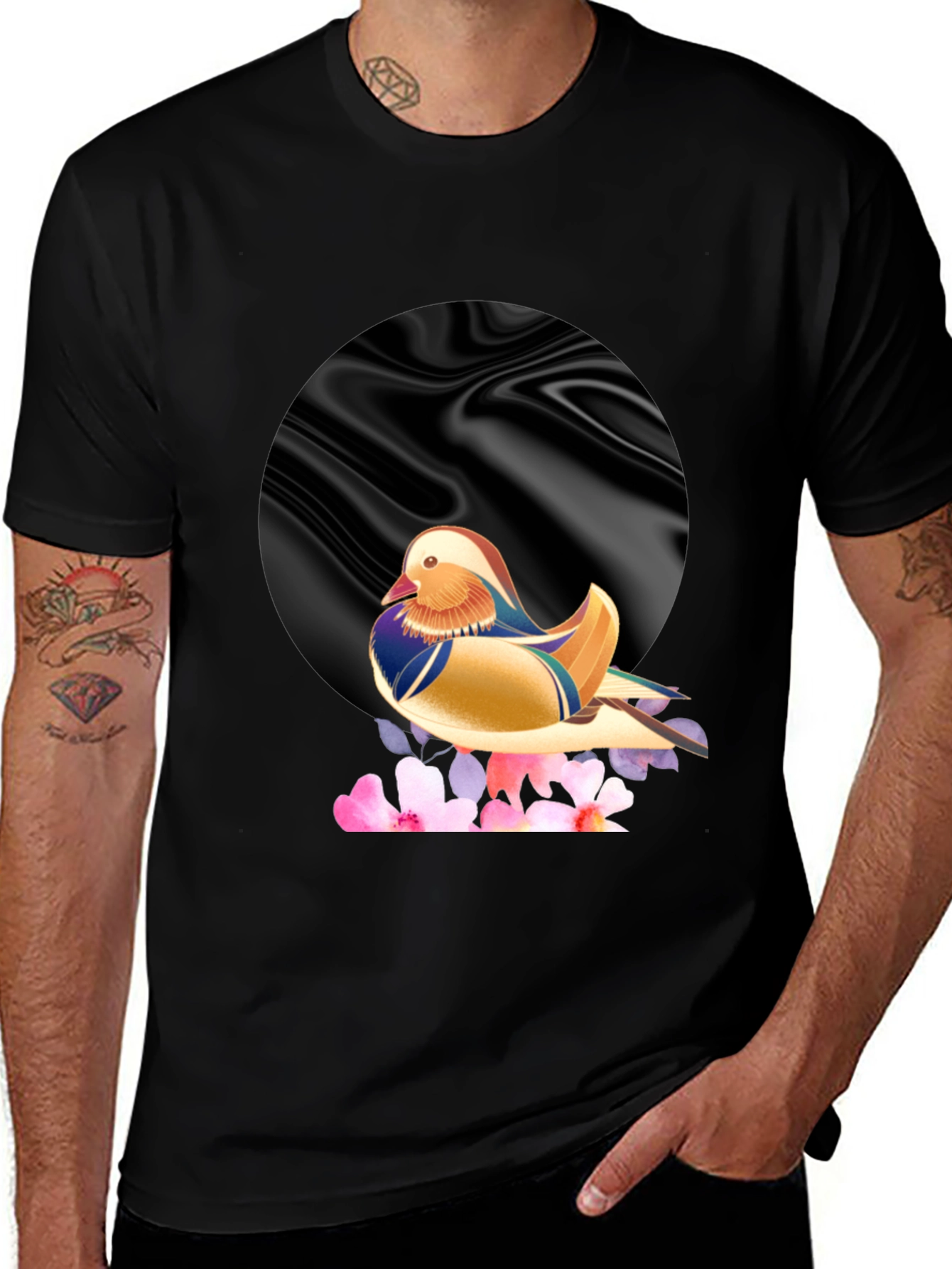 Variant 8 of Mandarin Duck Graphic Tee - Stylish Men's Black T-Shirt