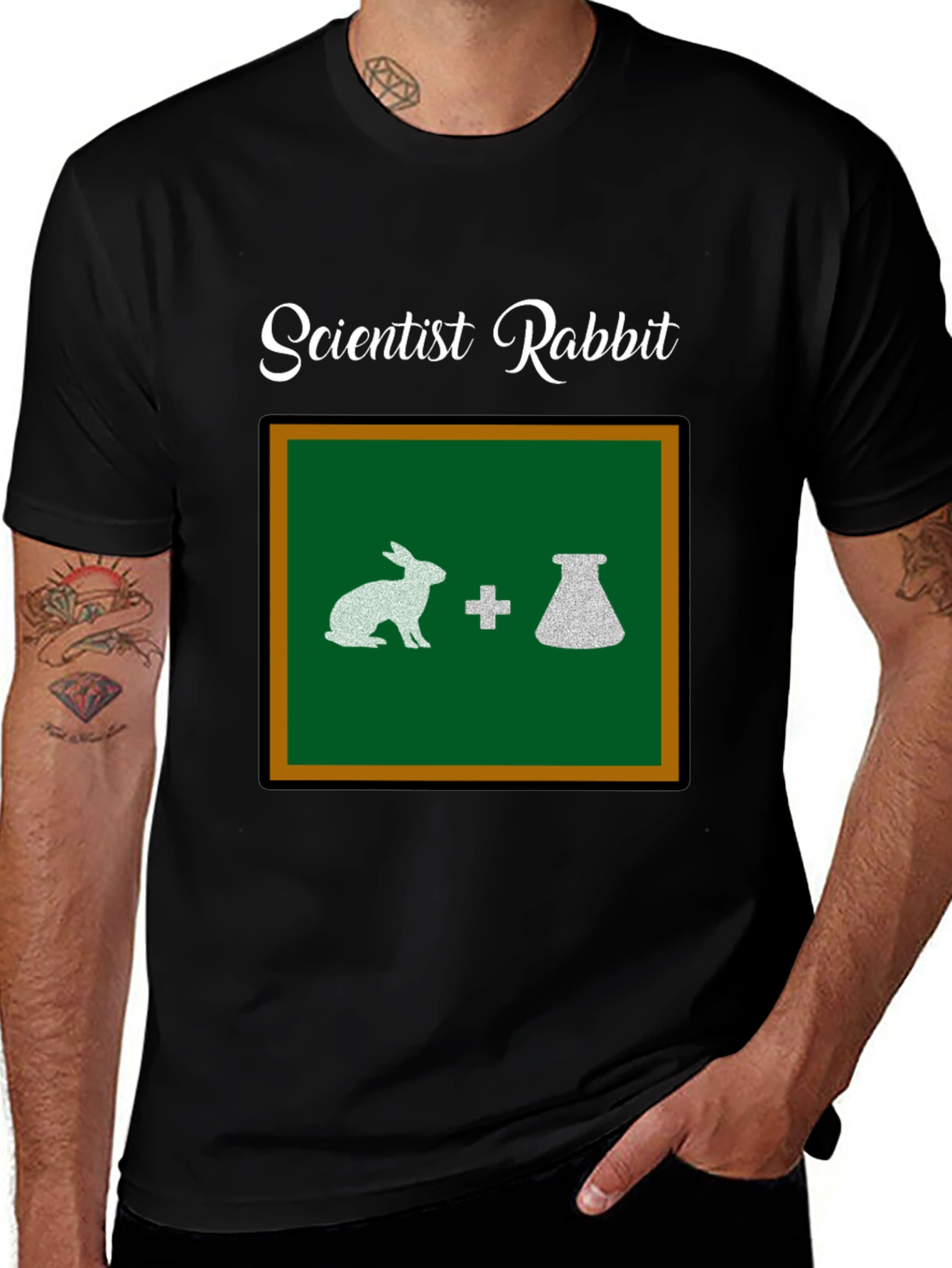 Variant 26 of Scientist Rabbit Graphic Tee - Black Cotton T-Shirt