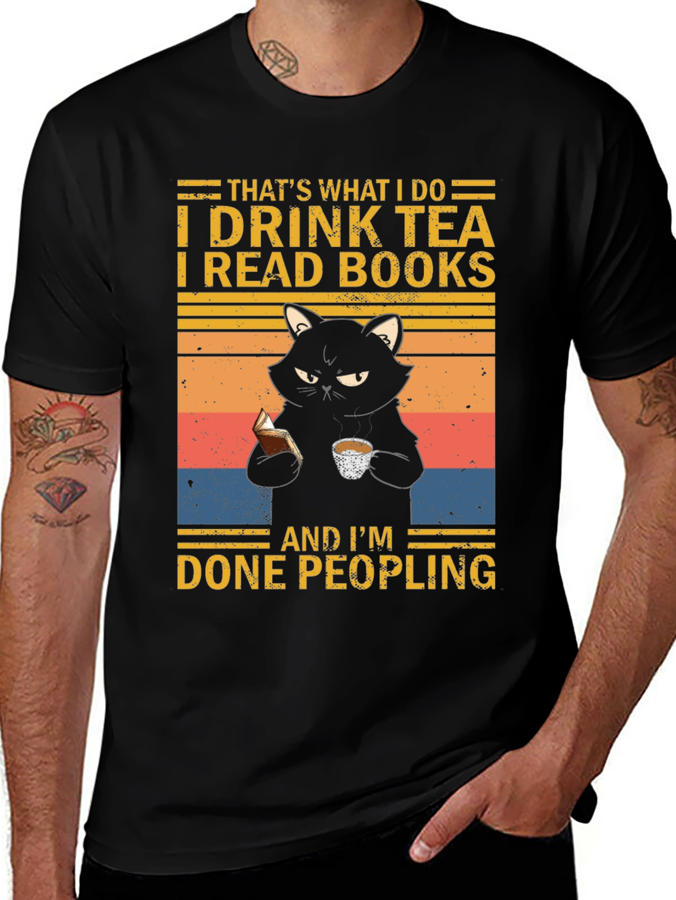 Variant 16 of Tea and Books Cat T-Shirt - Introvert Style