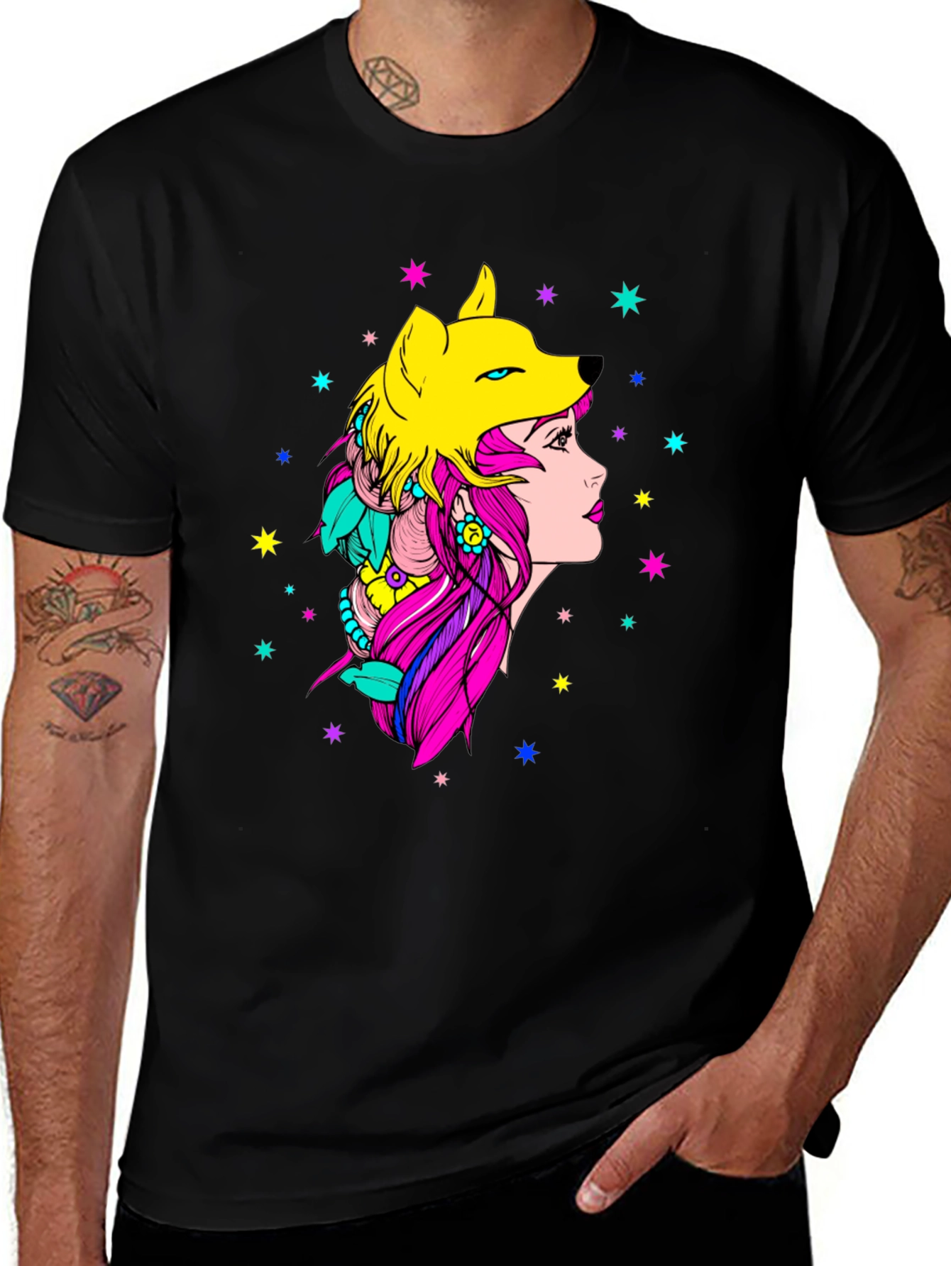 Wolf Girl Graphic Tee - Unique Colorful Design