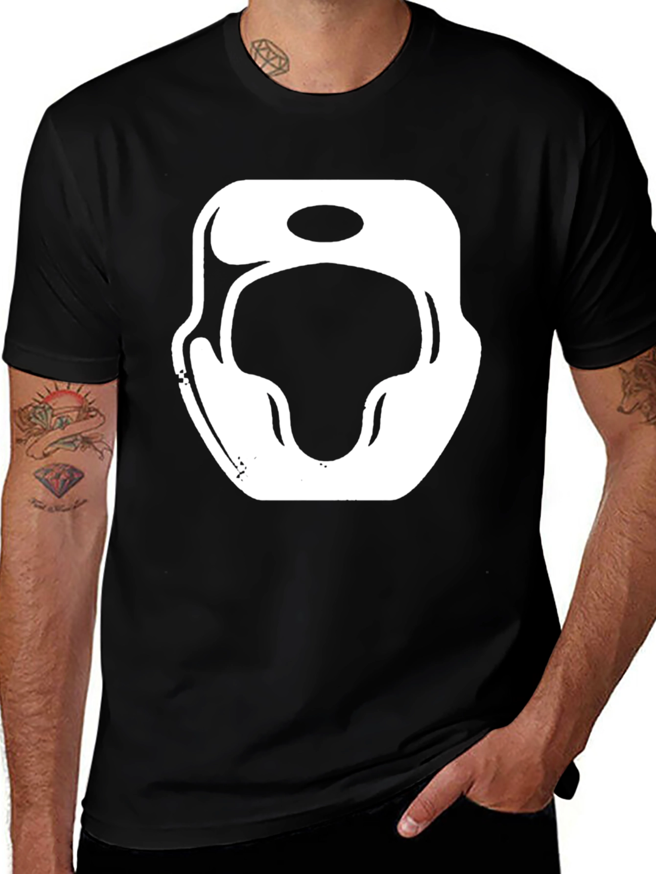 Variant 28 of Boxing Headgear Graphic Tee - Black Cotton Comfort