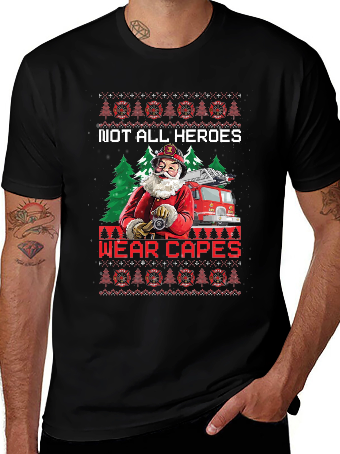 Firefighter Santa Ugly Christmas T-Shirt