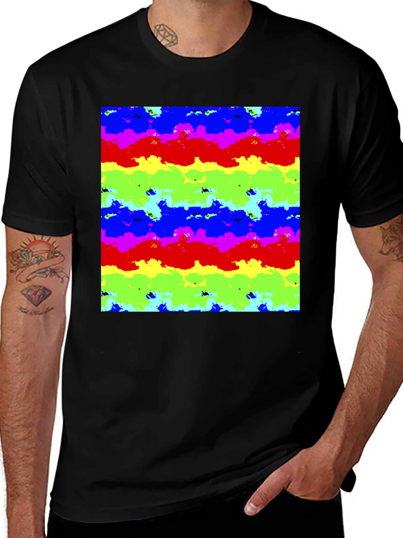 Variant 19 of Rainbow Splash Men's Black Tee