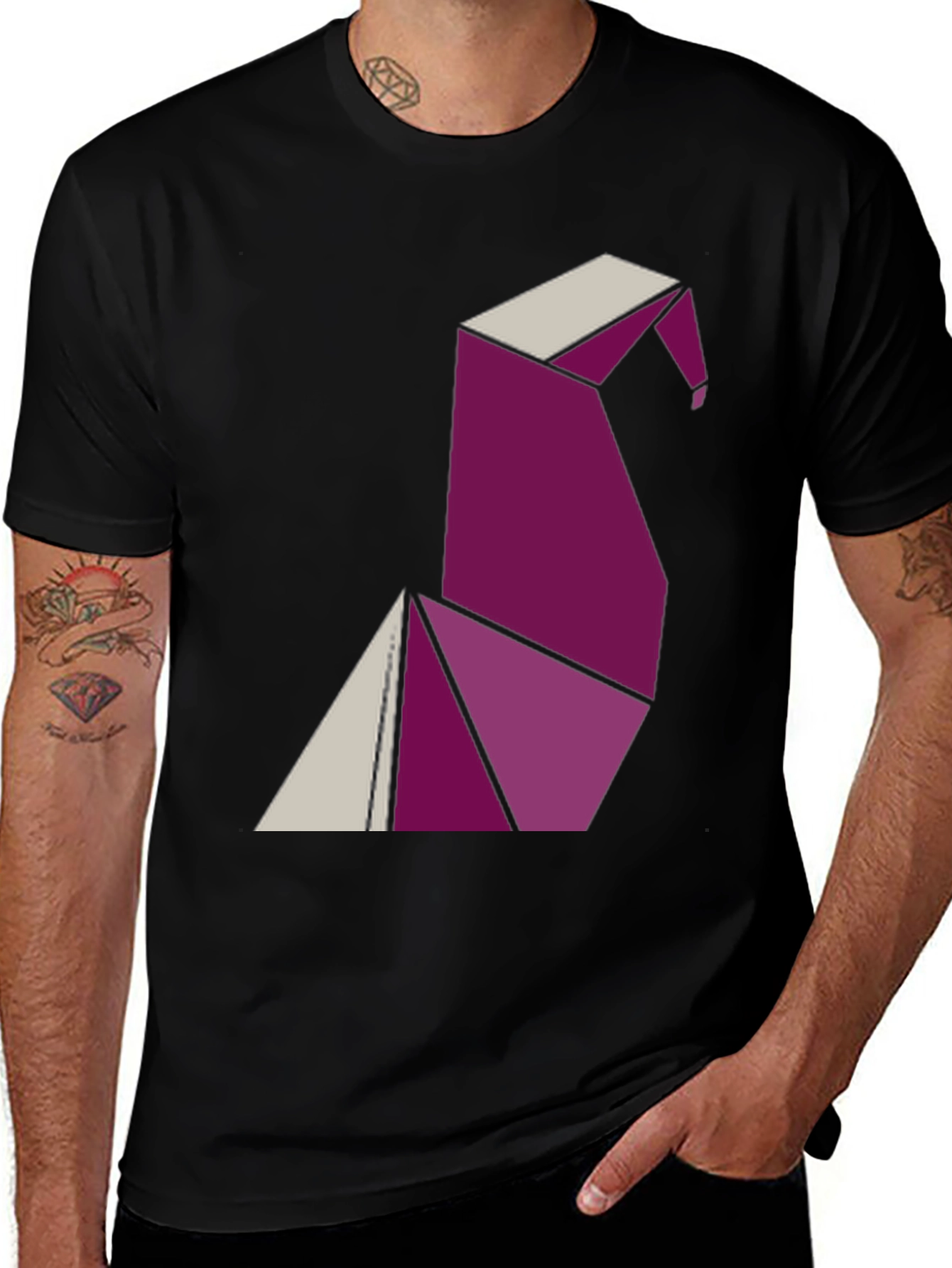 Origami Bird Graphic Tee - Stylish Black Cotton T-Shirt