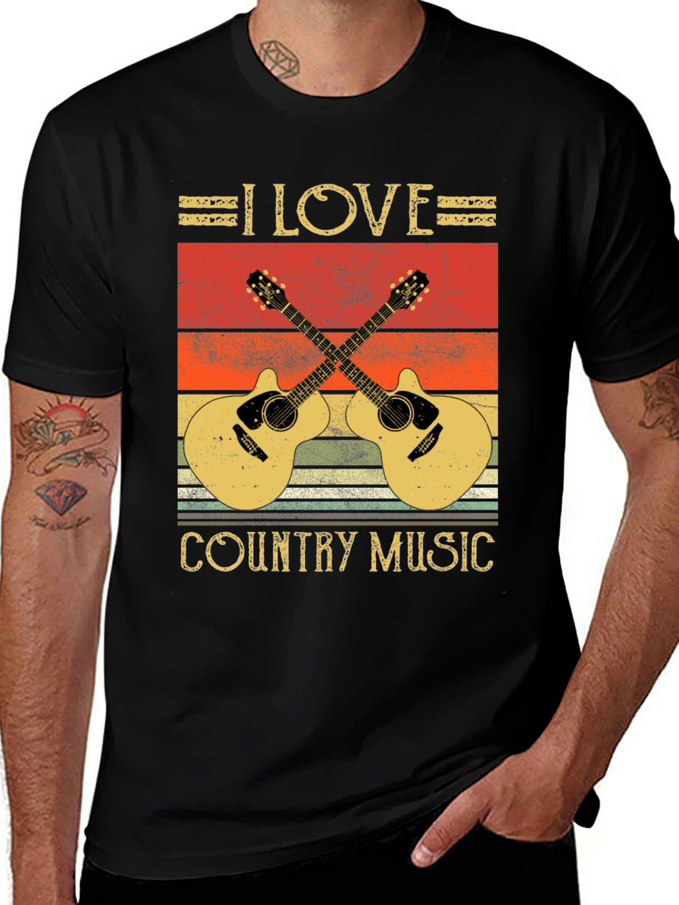 Variant 20 of I Love Country Music Guitar T-Shirt Retro Design