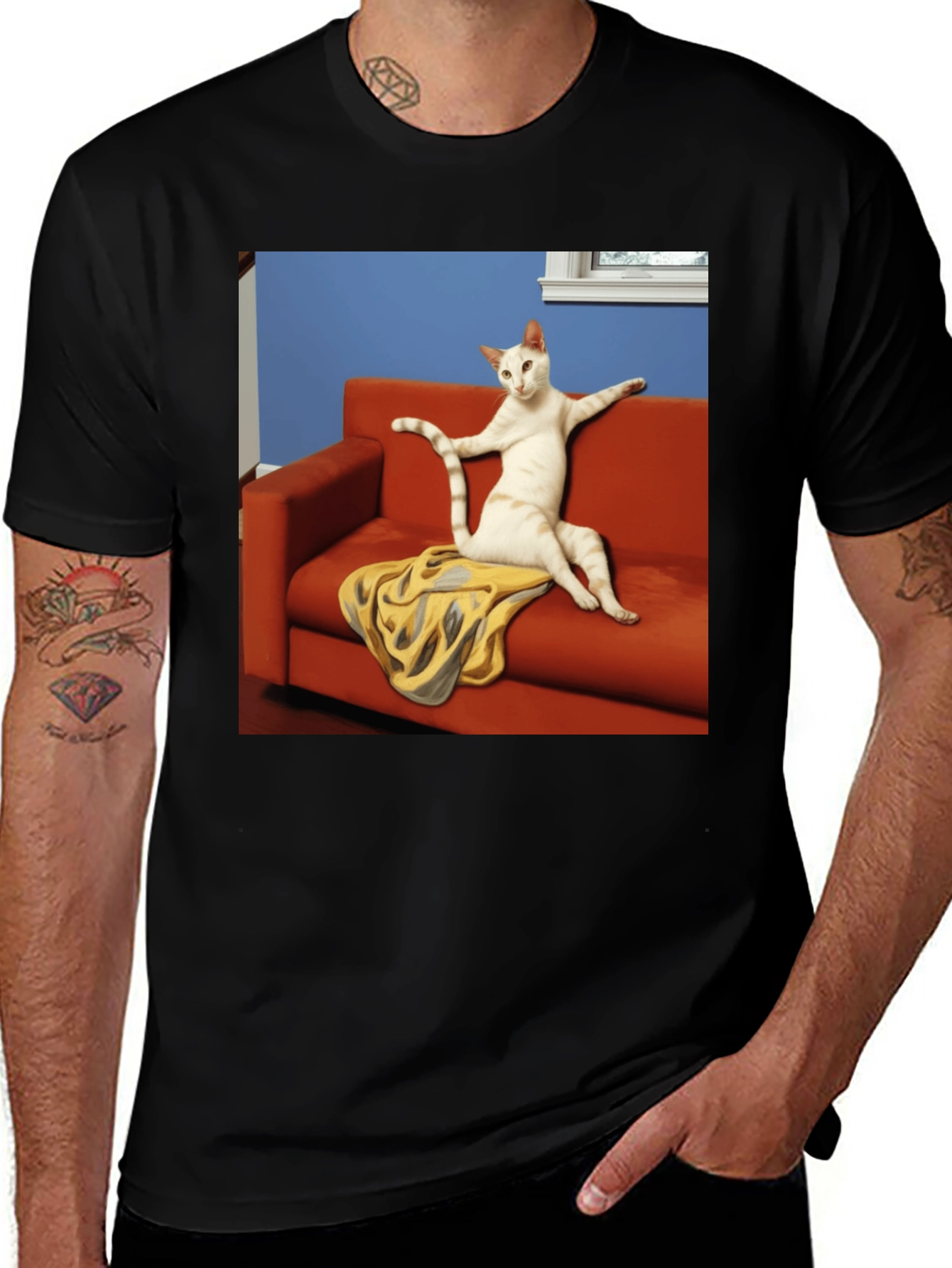 Variant 29 of Funny Cat on Couch Black T-Shirt