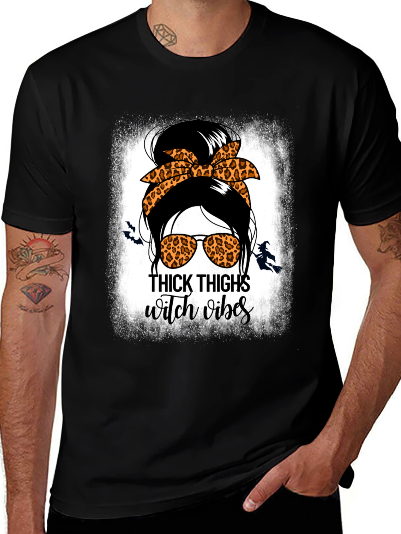 Variant 28 of Thick Thighs Witch Vibes Messy Bun T-Shirt
