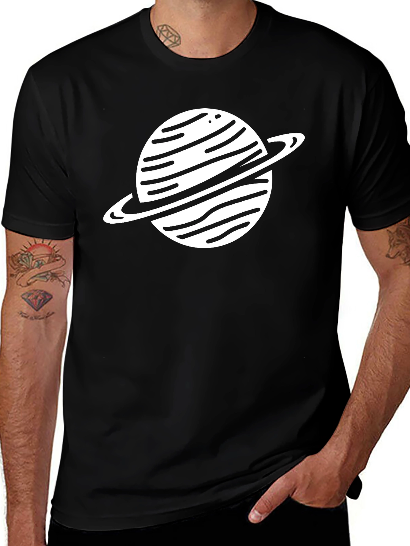 Variant 11 of Saturn Graphic Black T-Shirt - Men's Space Tee