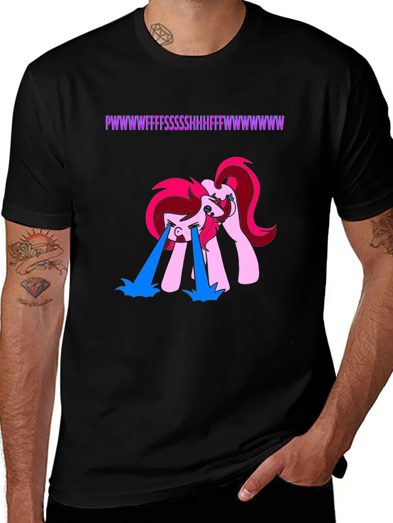 Variant 8 of Funny Crying Pony Black T-Shirt