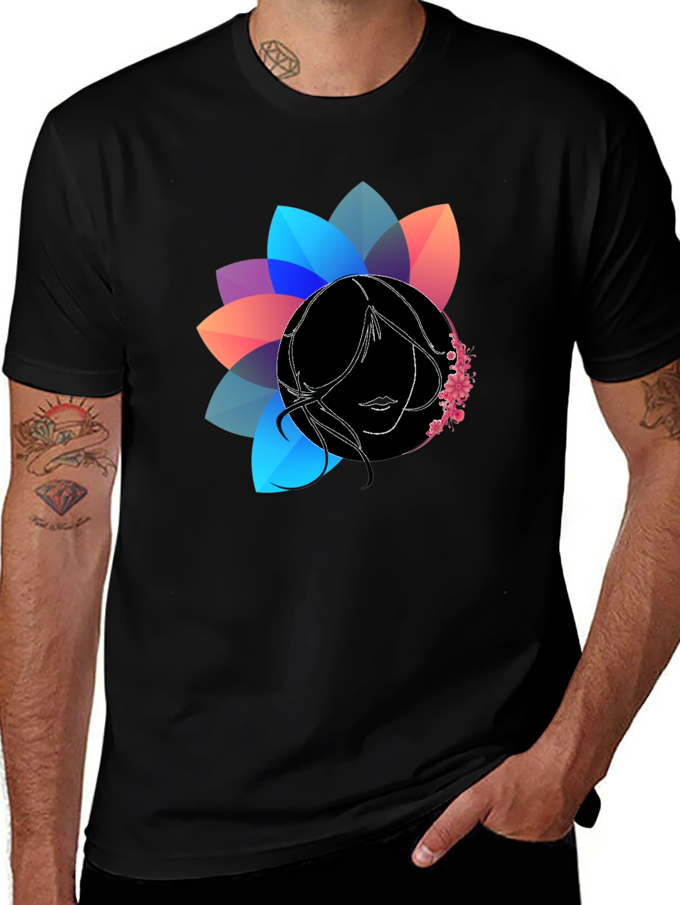 Variant 5 of Floral Silhouette Graphic Black T-Shirt