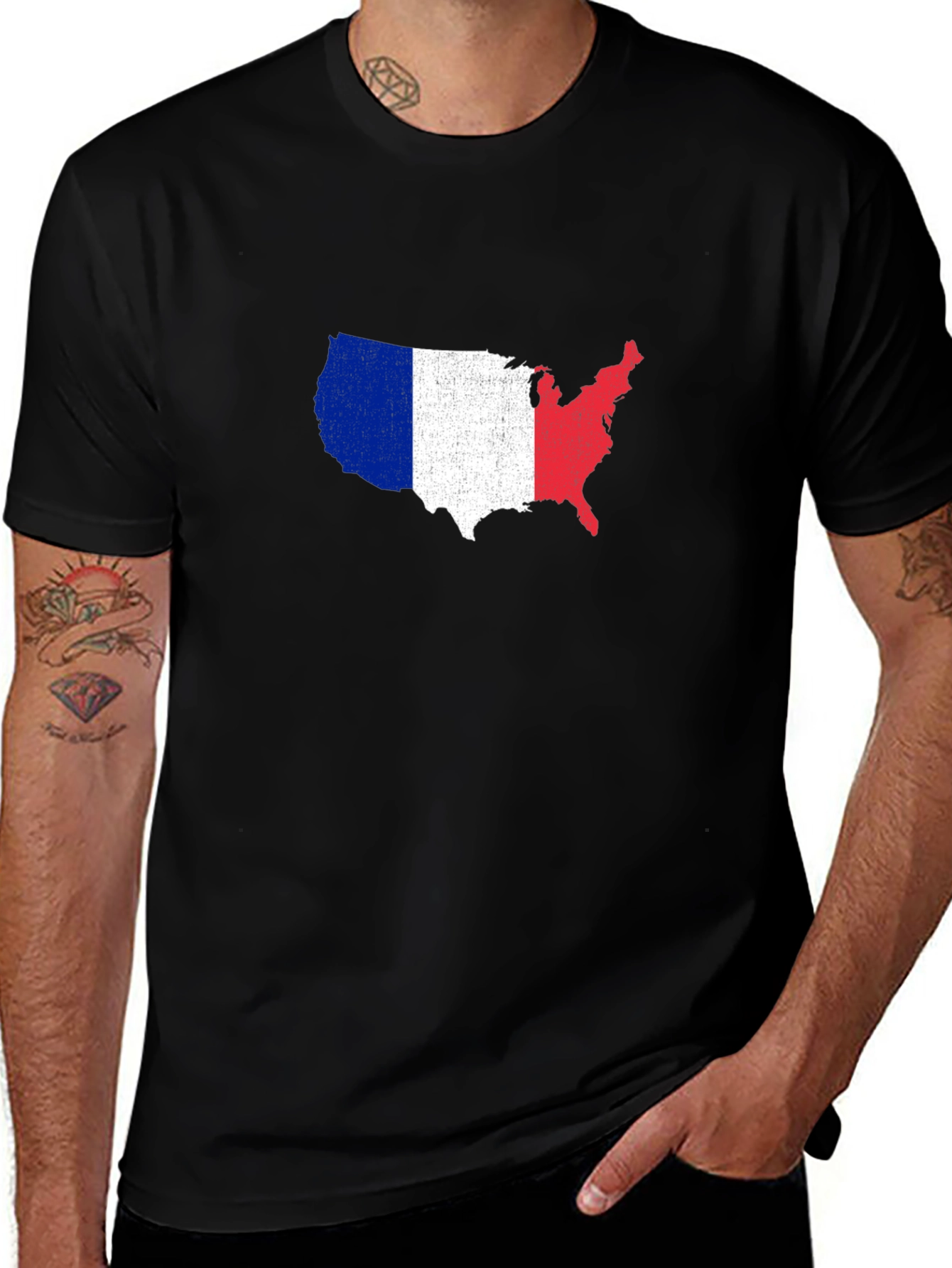 Variant 23 of USA French Flag Graphic T-Shirt - Black