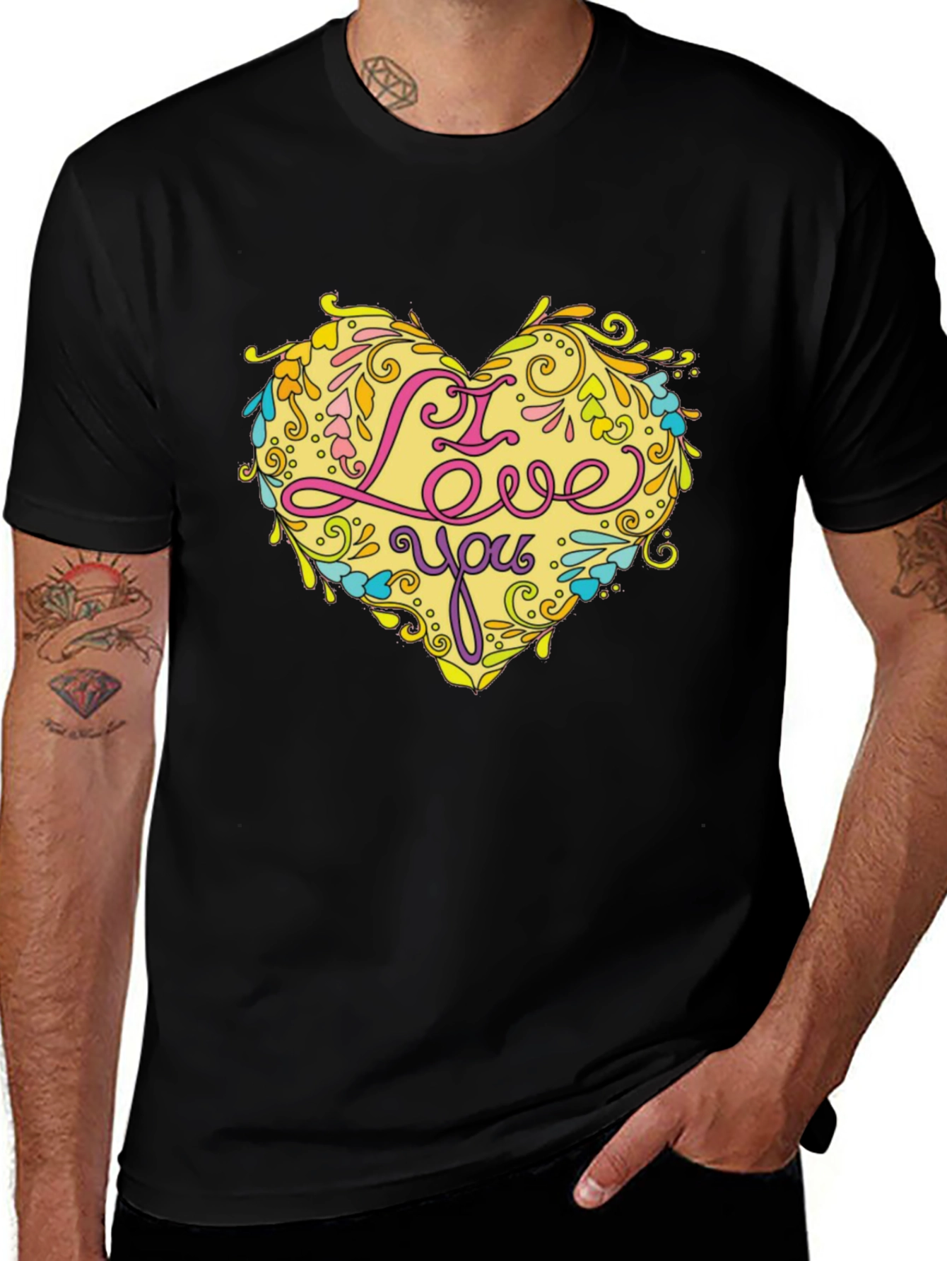 Variant 27 of Love You Heart Graphic Black Tee Shirt