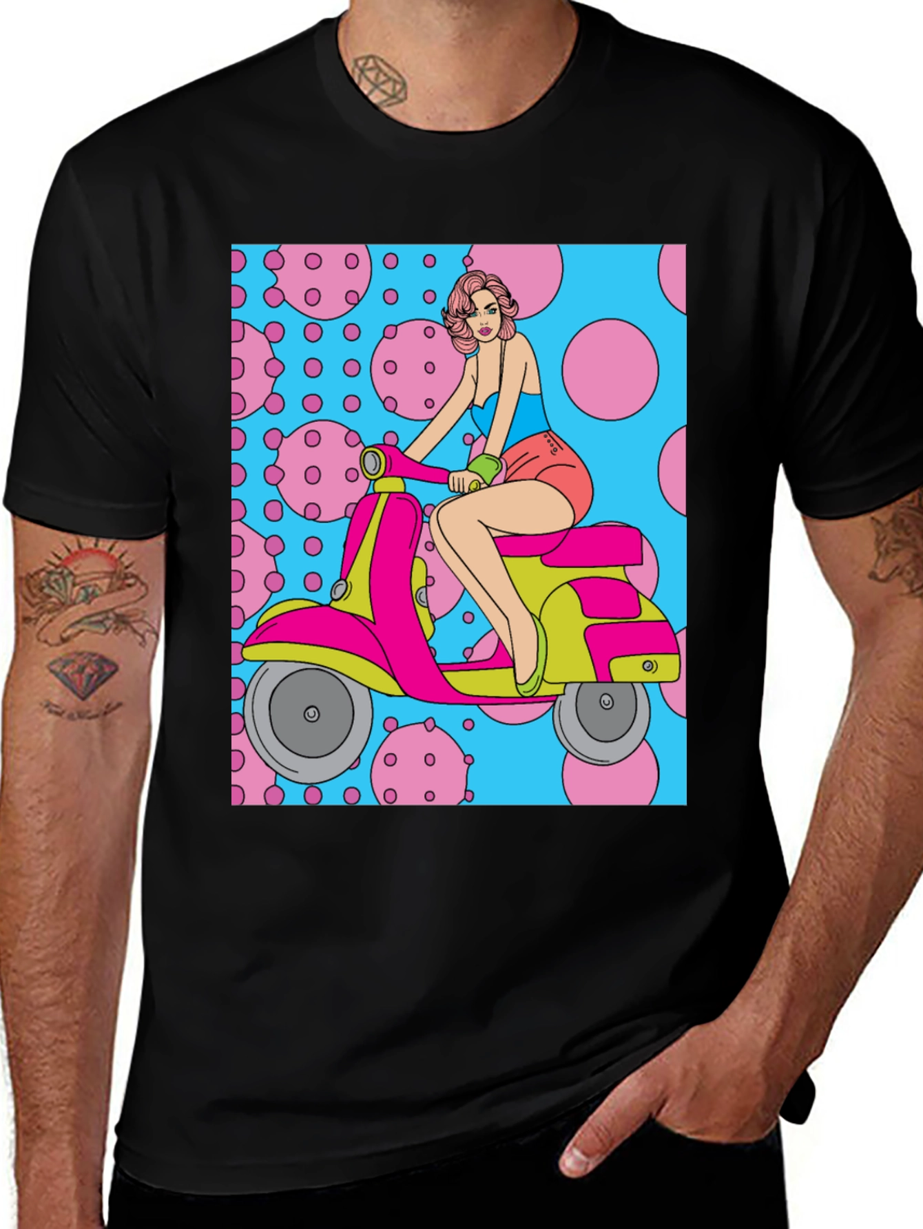 Variant 18 of Retro Scooter Girl T-Shirt - Funky Pop Art Tee