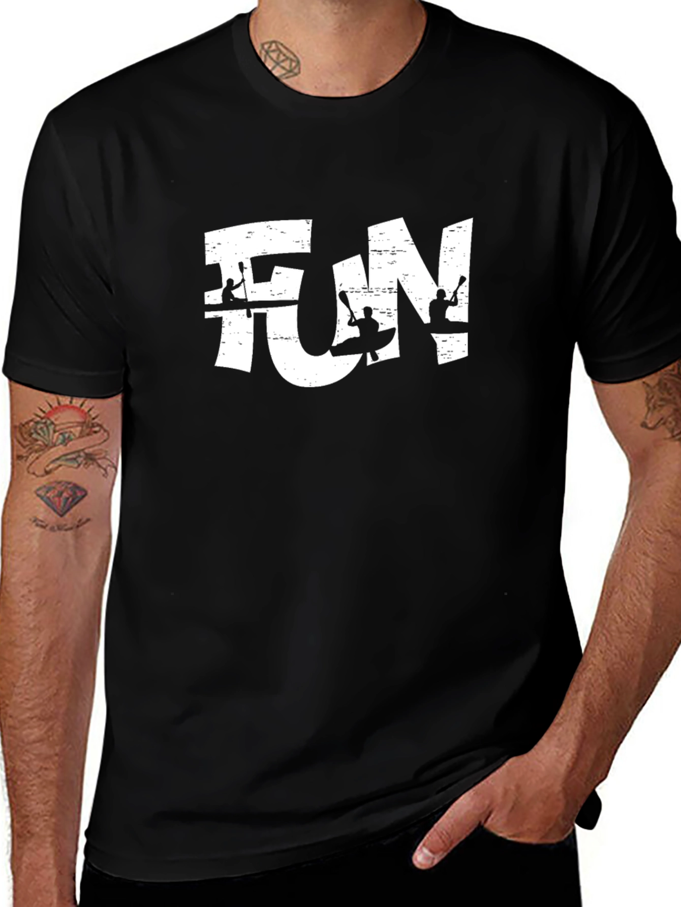 Variant 20 of Fun Kayak T-Shirt - Black Crew Neck Tee