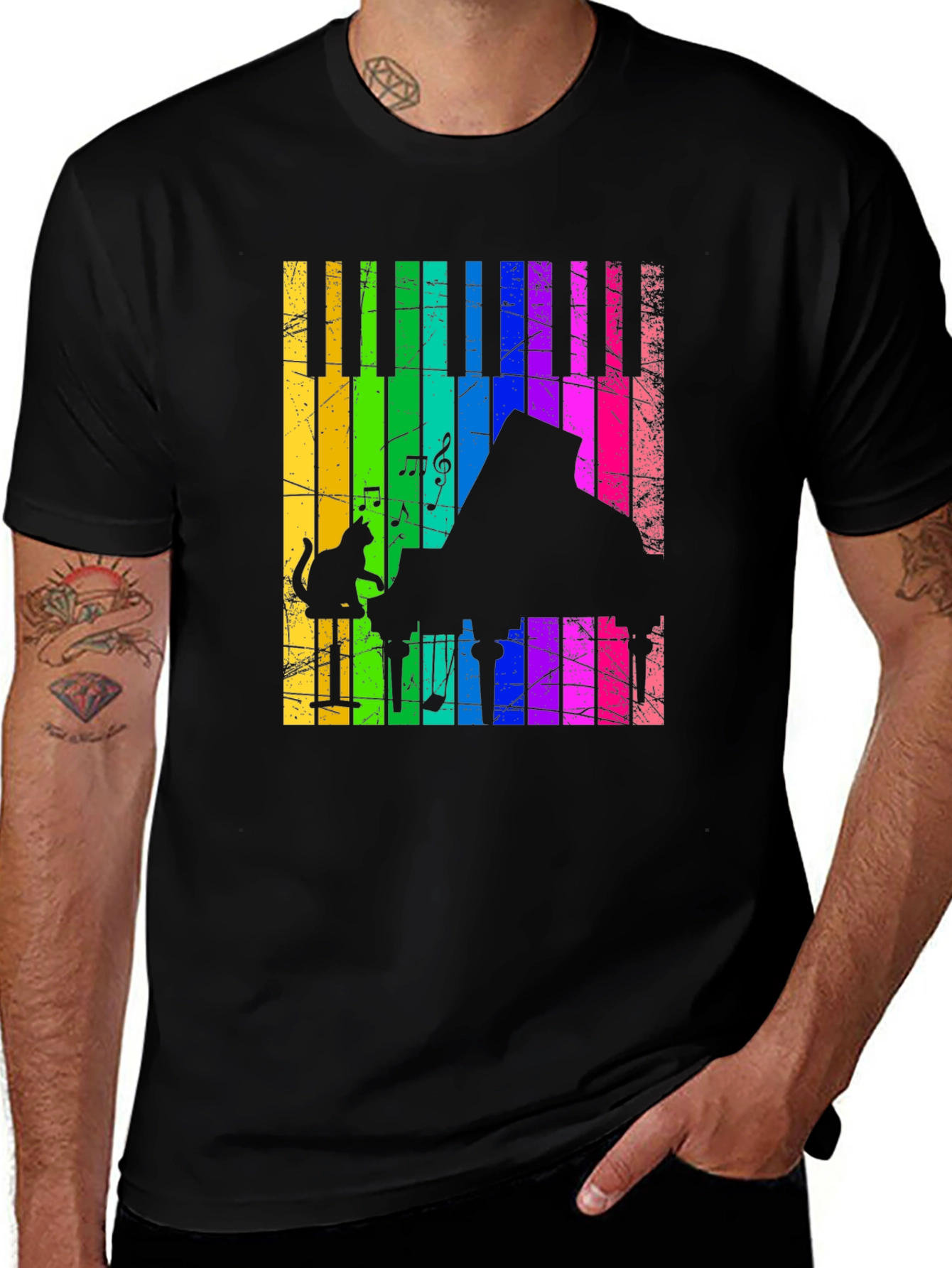 Variant 18 of Rainbow Piano Cat T-Shirt - Musical Style