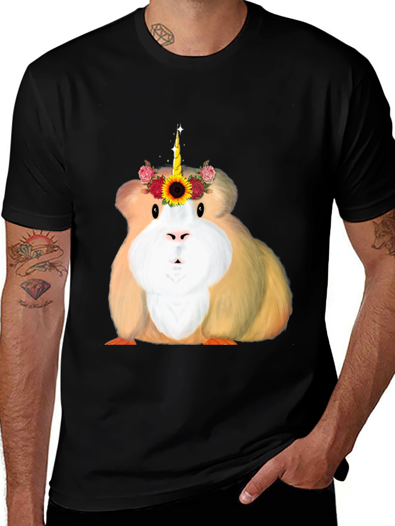 Variant 6 of Guinea Pig Unicorn Flower Crown Black T-Shirt