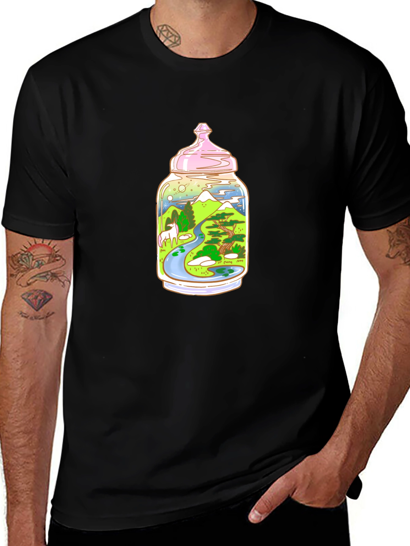 Black Unicorn Landscape in Jar T-Shirt main image