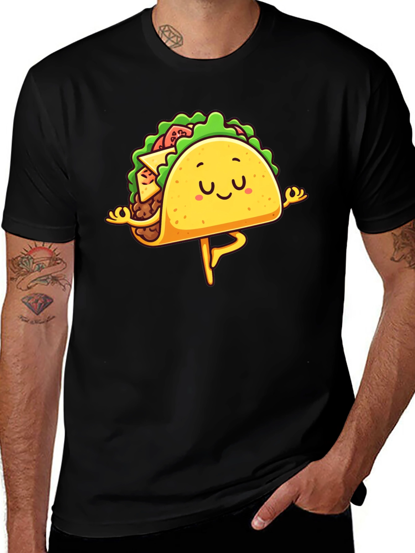 Variant 11 of Funny Yoga Taco Graphic Tee - Black Cotton T-Shirt