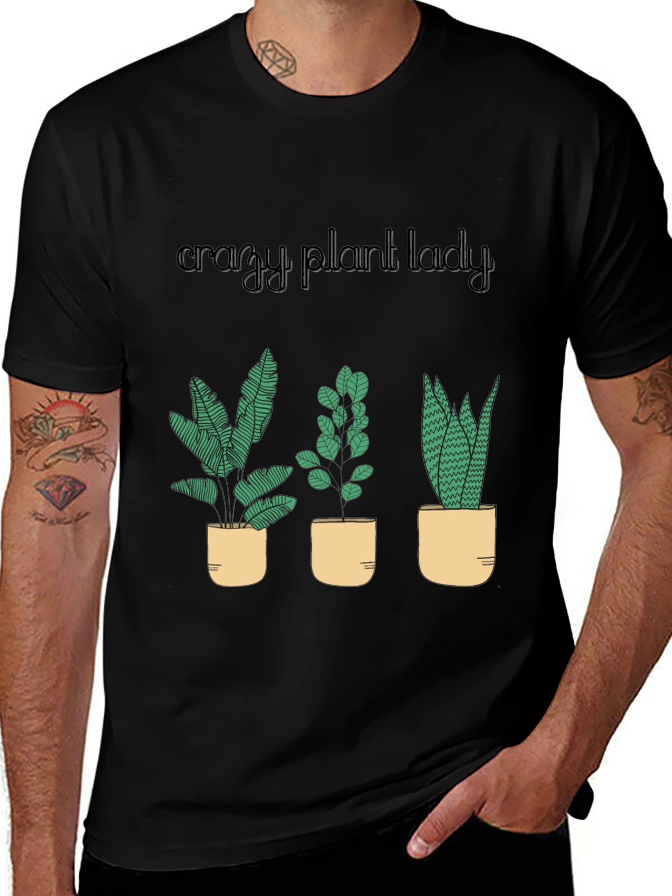 Variant 18 of Crazy Plant Lady T-Shirt - Black Cotton Blend