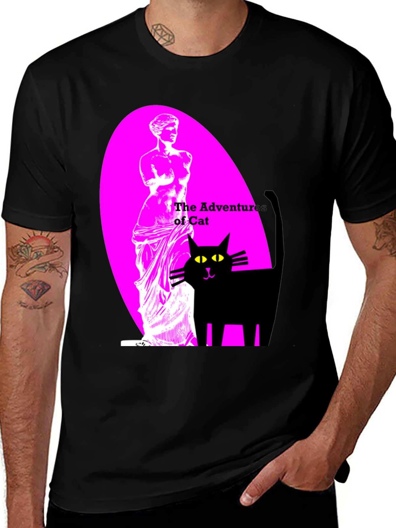 Variant 2 of Adventures of Cat Graphic Tee - Black