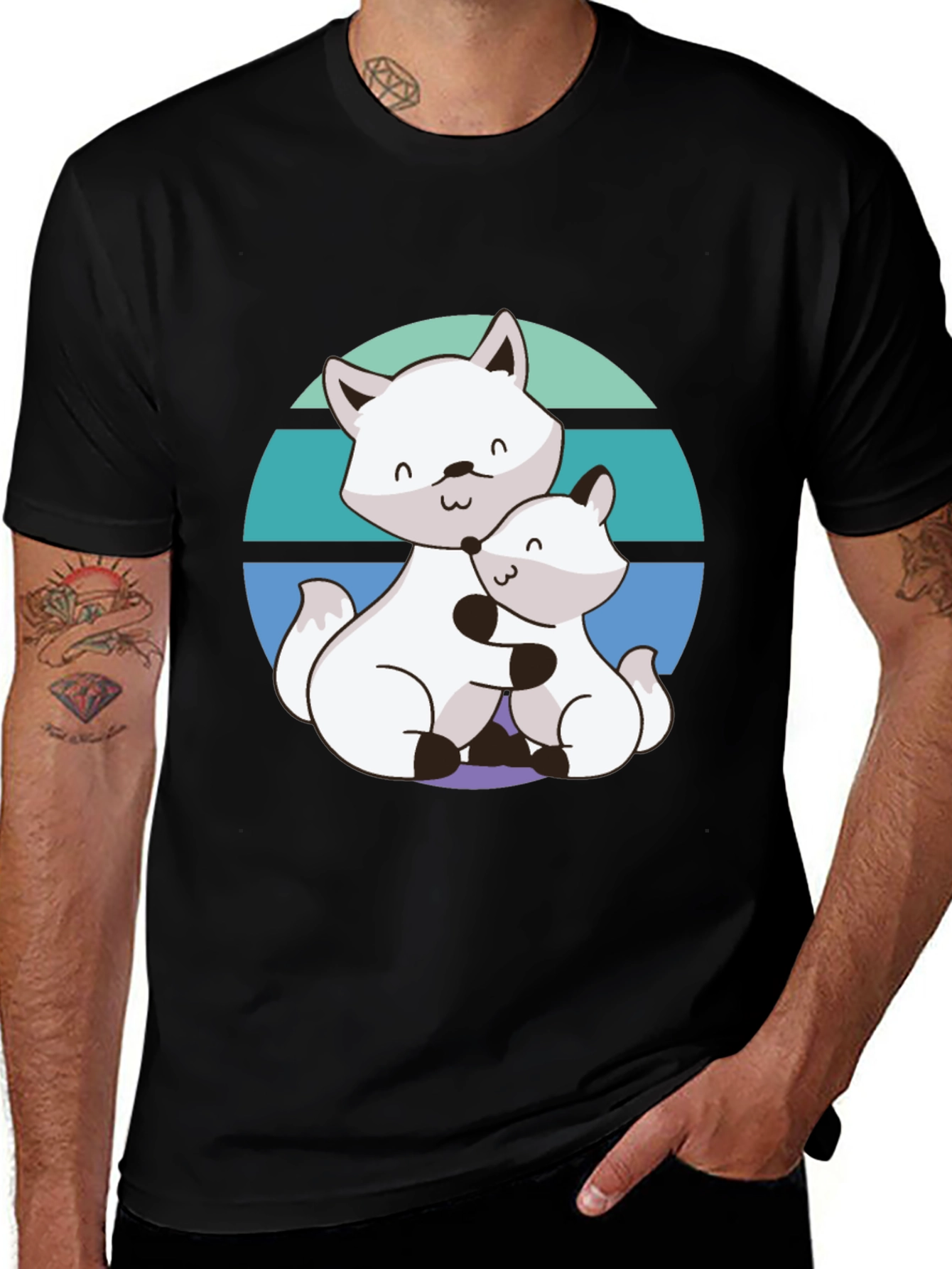Variant 4 of Cute Fox Family Graphic Tee - Black