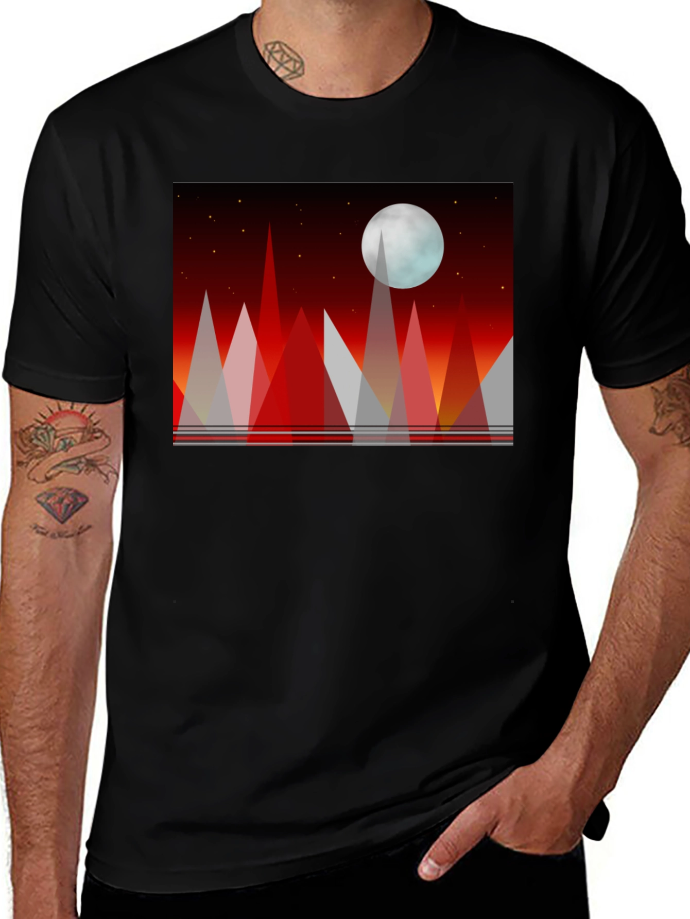 Variant 27 of Geometric Moonlit Mountain T-Shirt