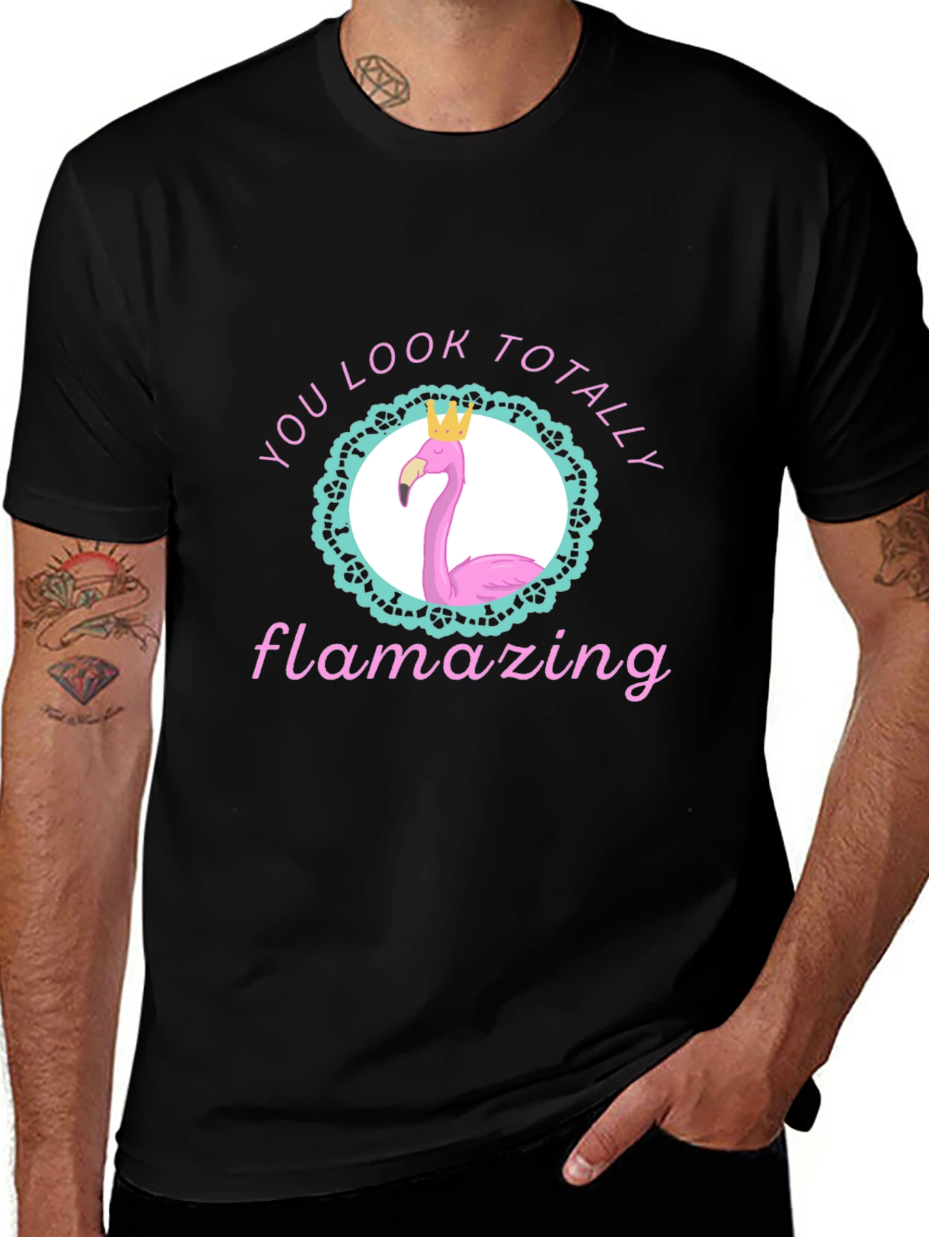 Black Flamazing Flamingo Graphic Tee -  You Look Totally Amazing! main image