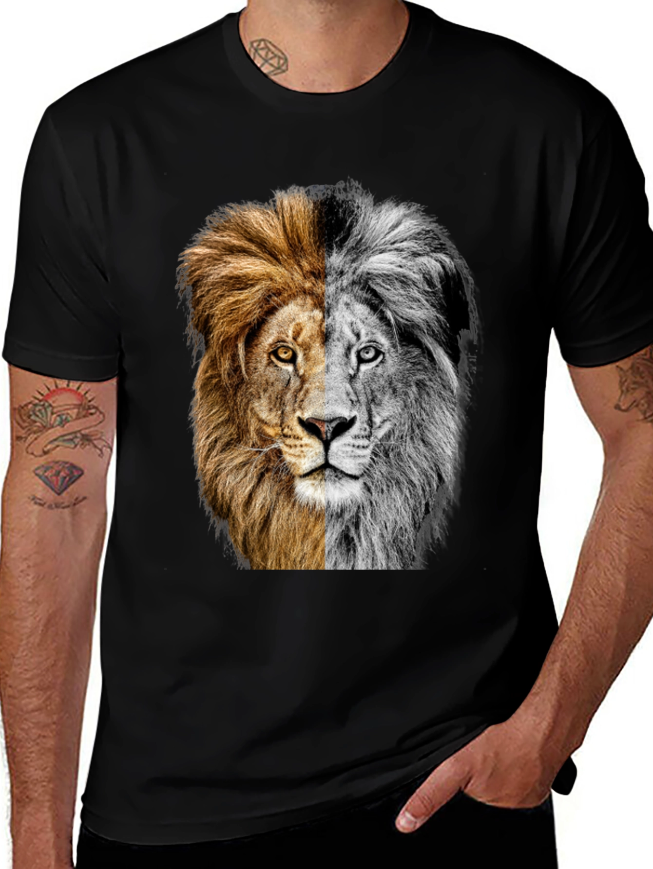 Variant 24 of Two-Faced Lion Graphic Tee - Bold Animal Print