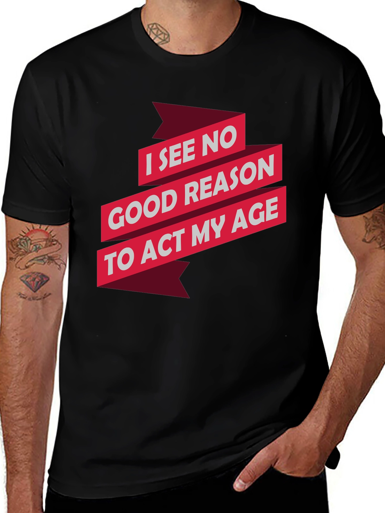 Variant 16 of Funny "Act My Age" Graphic Tee - Black Cotton T-Shirt