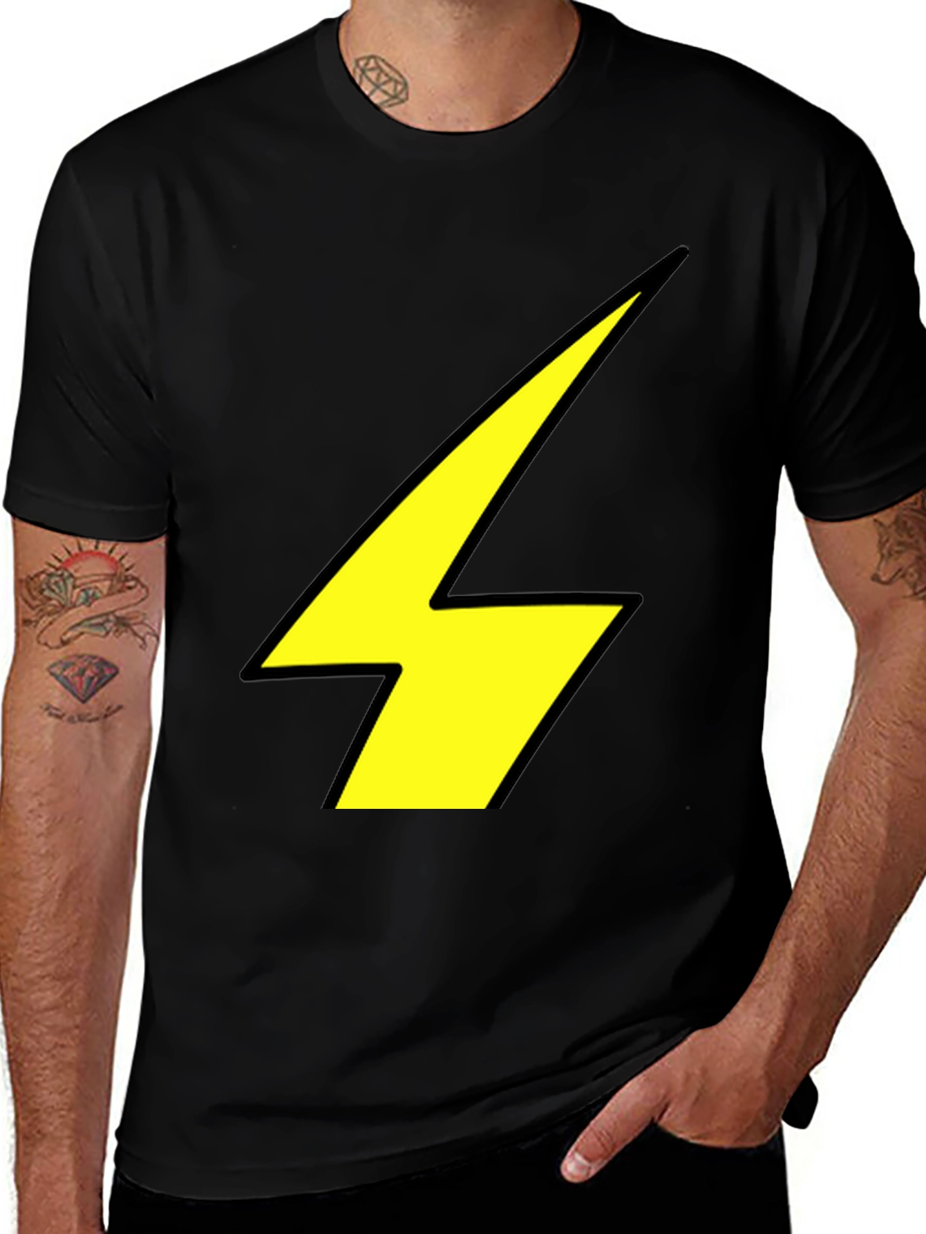 Lightning Bolt Graphic Tee - Black Cotton T-Shirt