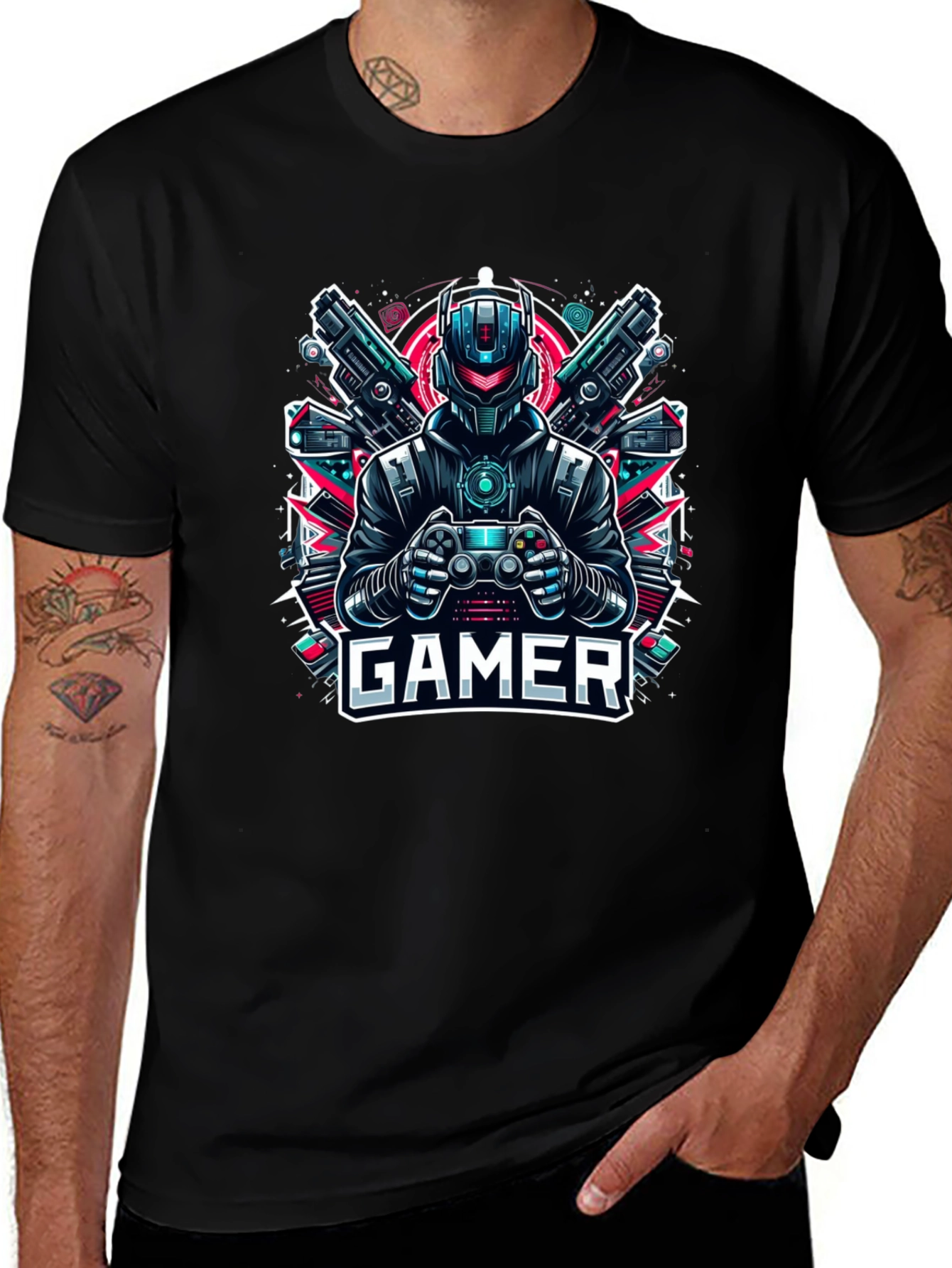 Variant 19 of Gamer T-Shirt - Robot & Guns Design