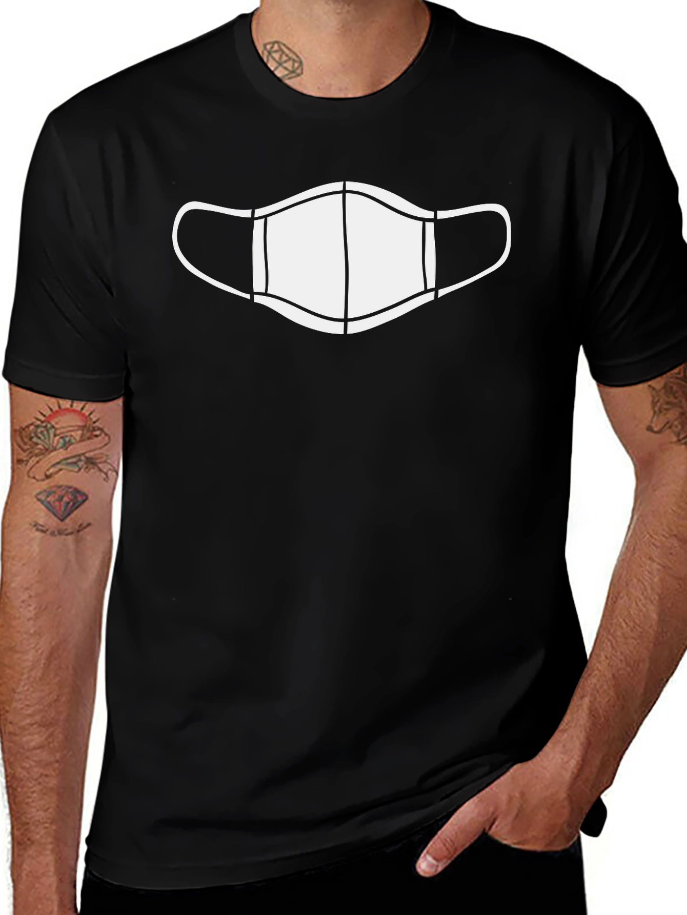 Variant 16 of Face Mask Graphic Tee - Black Cotton T-Shirt