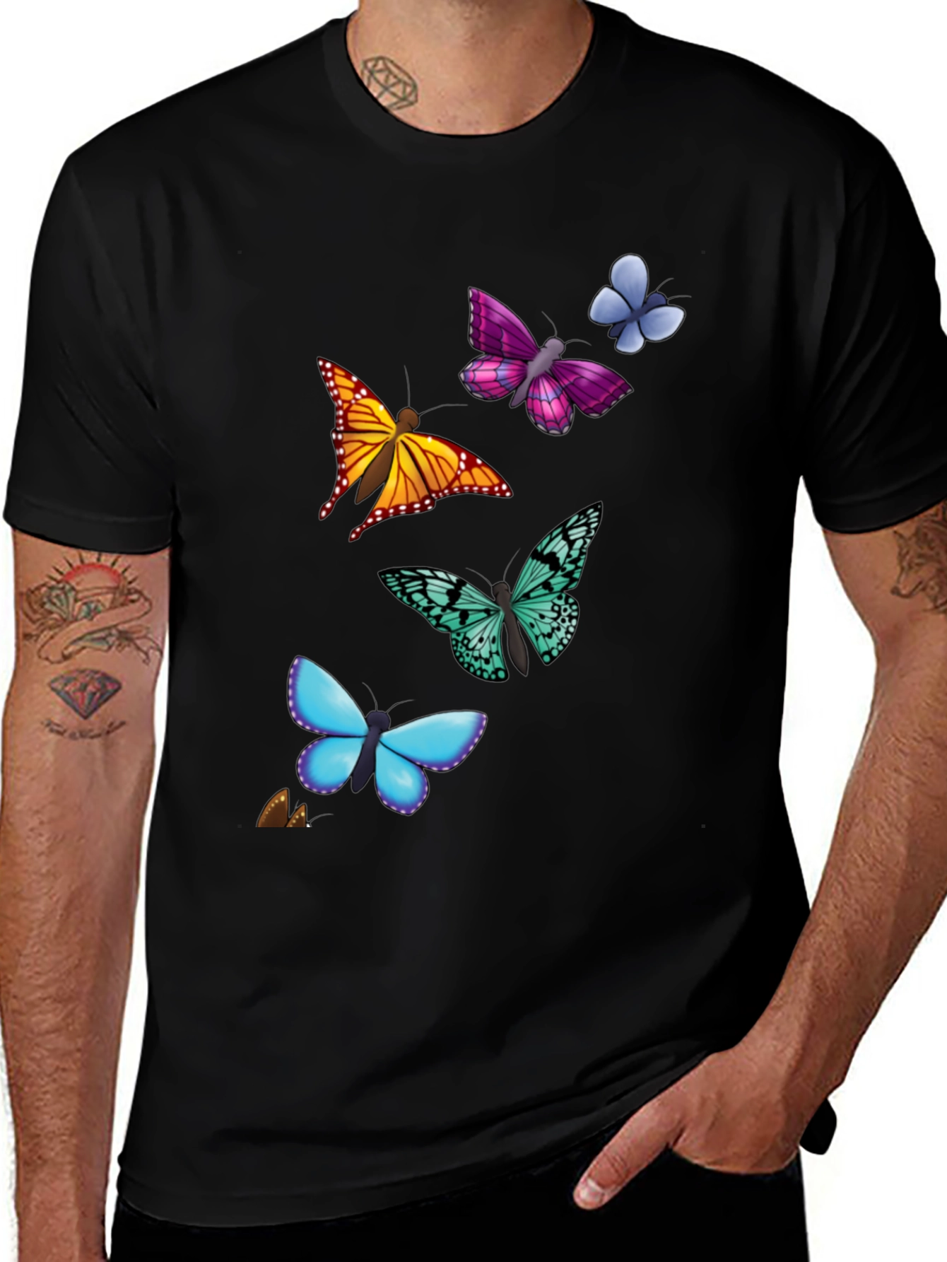 Butterfly Print T-Shirt - Casual Style, Short Sleeve