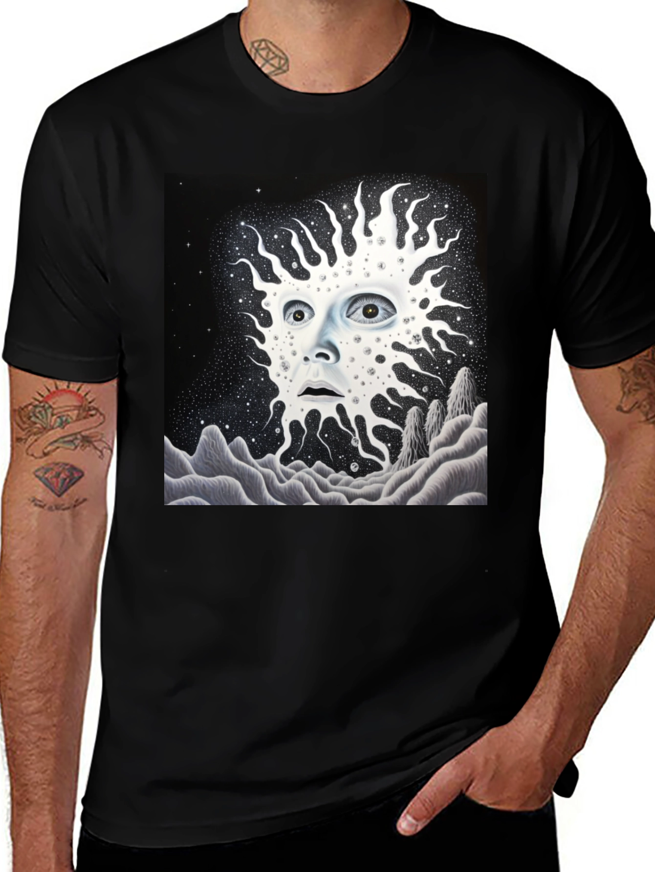 Variant 3 of Surreal Face Graphic Tee - Black Cotton Blend T-Shirt