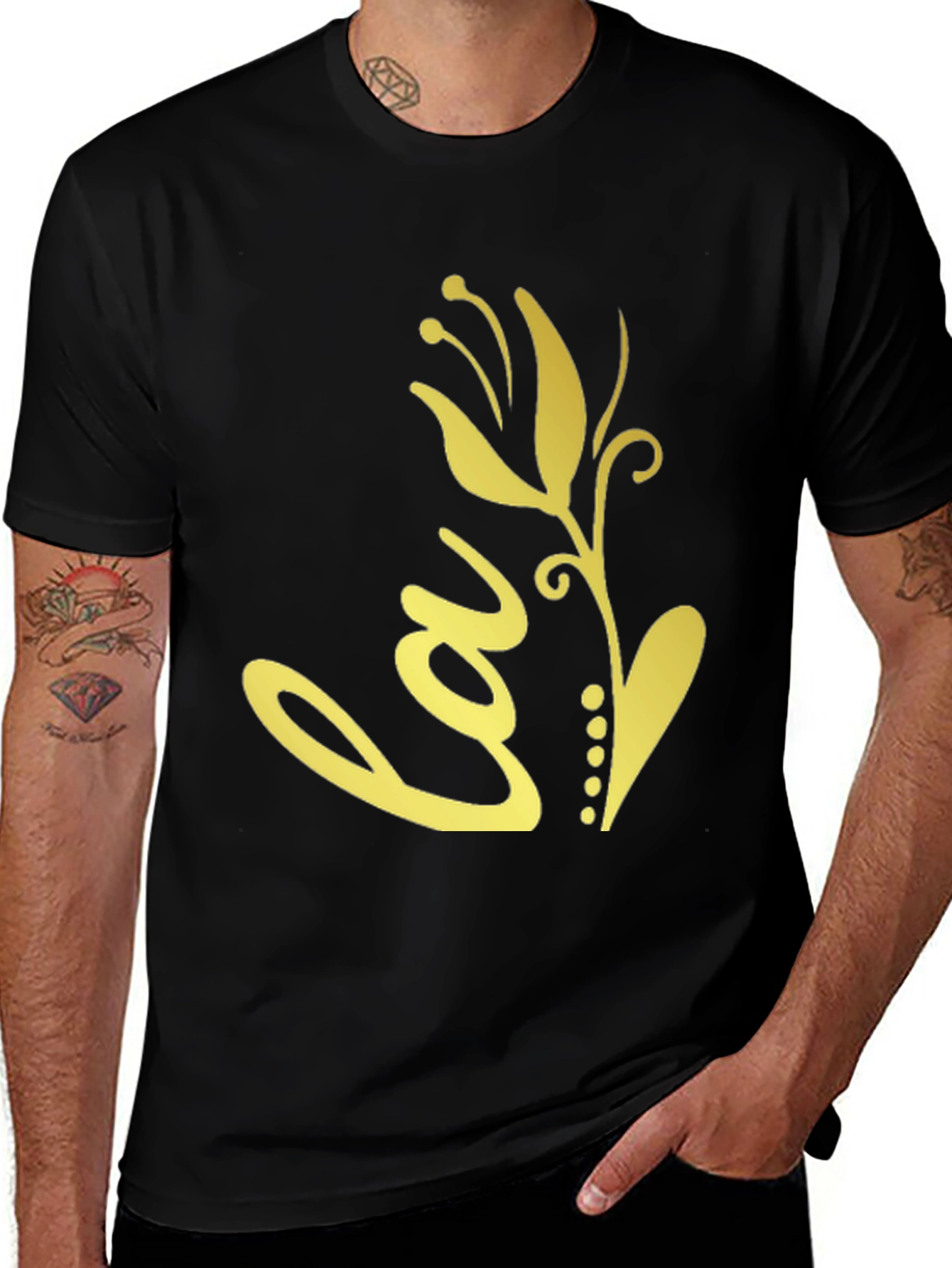 Variant 3 of Black T-Shirt with Gold Floral "Love" Design