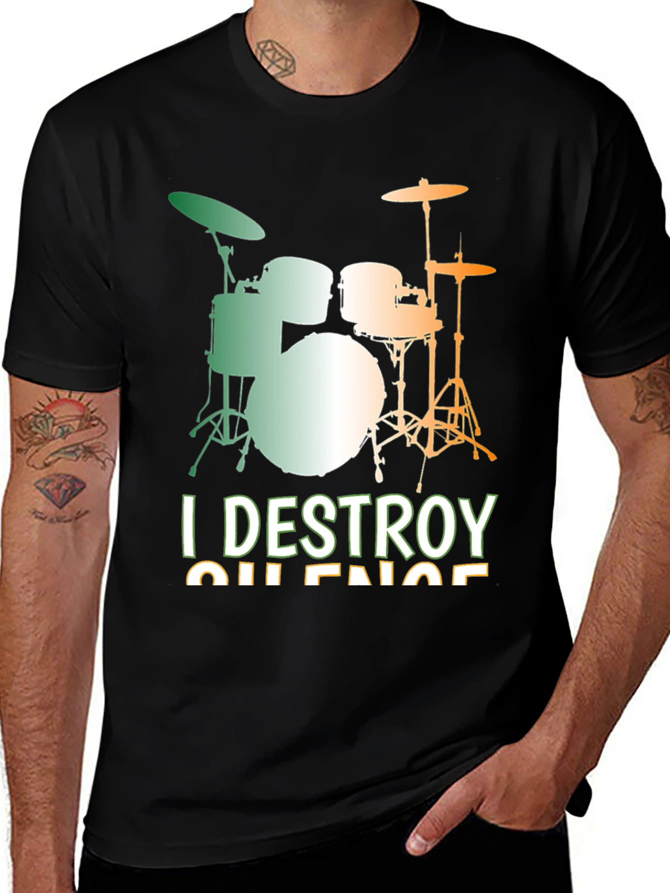 Variant 23 of I Destroy Silence Drum Set T-Shirt - Music Lover Tee