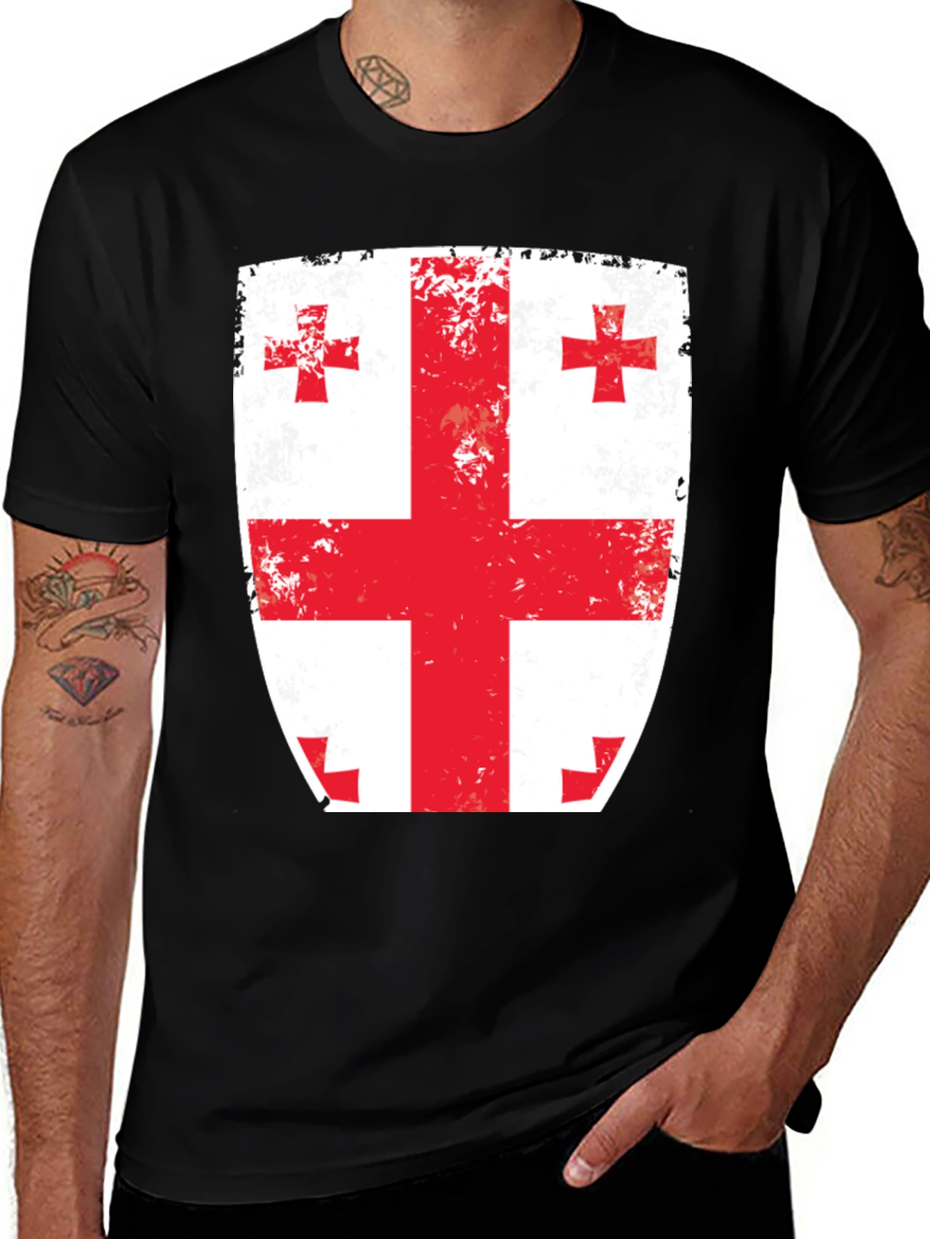 Georgia Flag Shield Graphic Tee - Black Casual T-Shirt