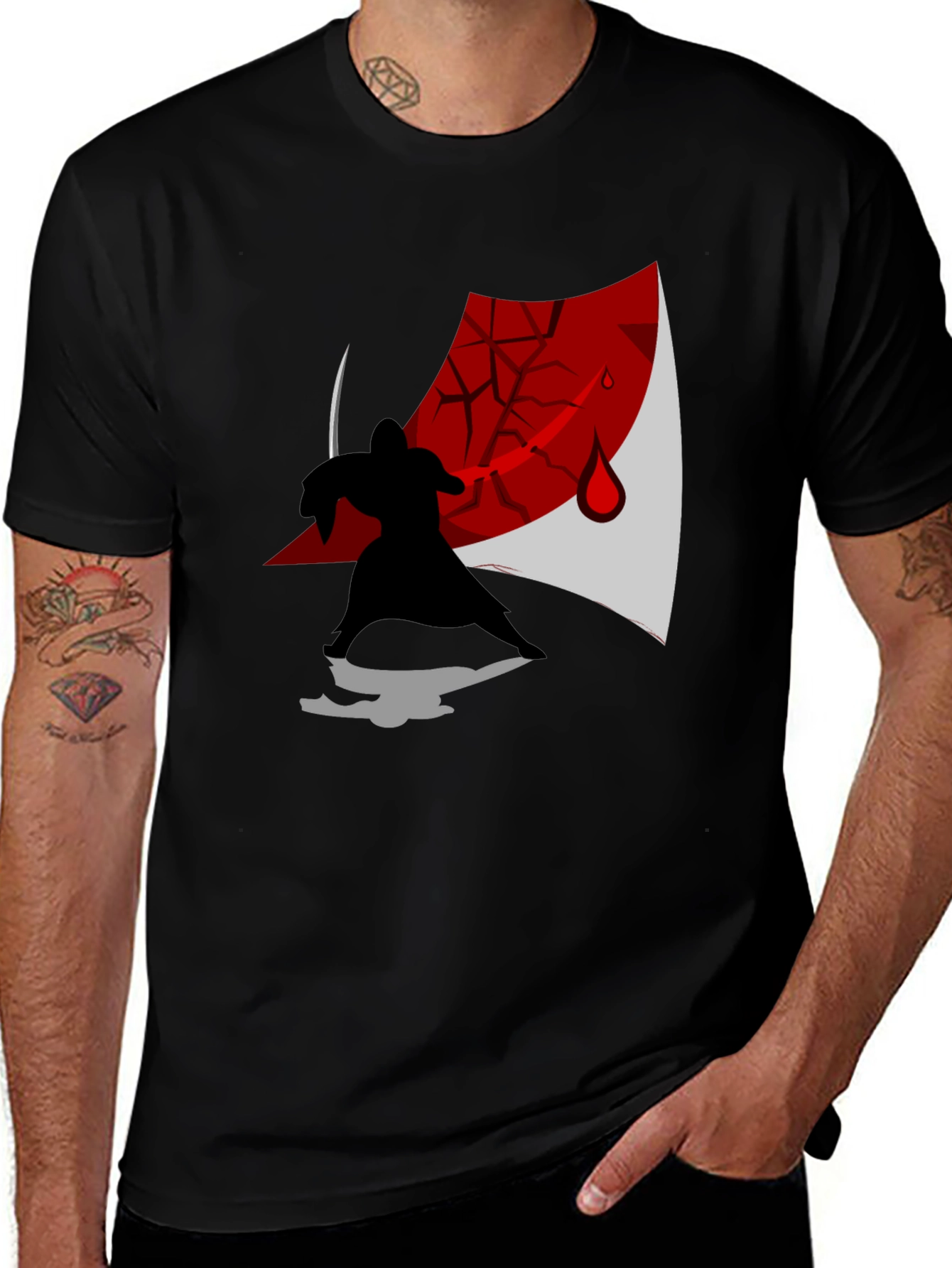 Samurai Silhouette Graphic T-Shirt - Ninja Warrior Design