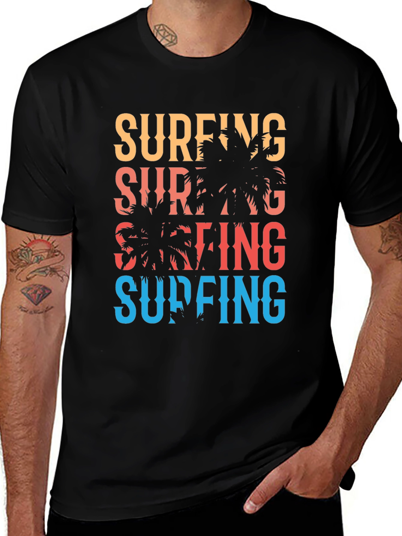 Variant 14 of Surfing Palm Graphic Tee - Retro Beach Vibes