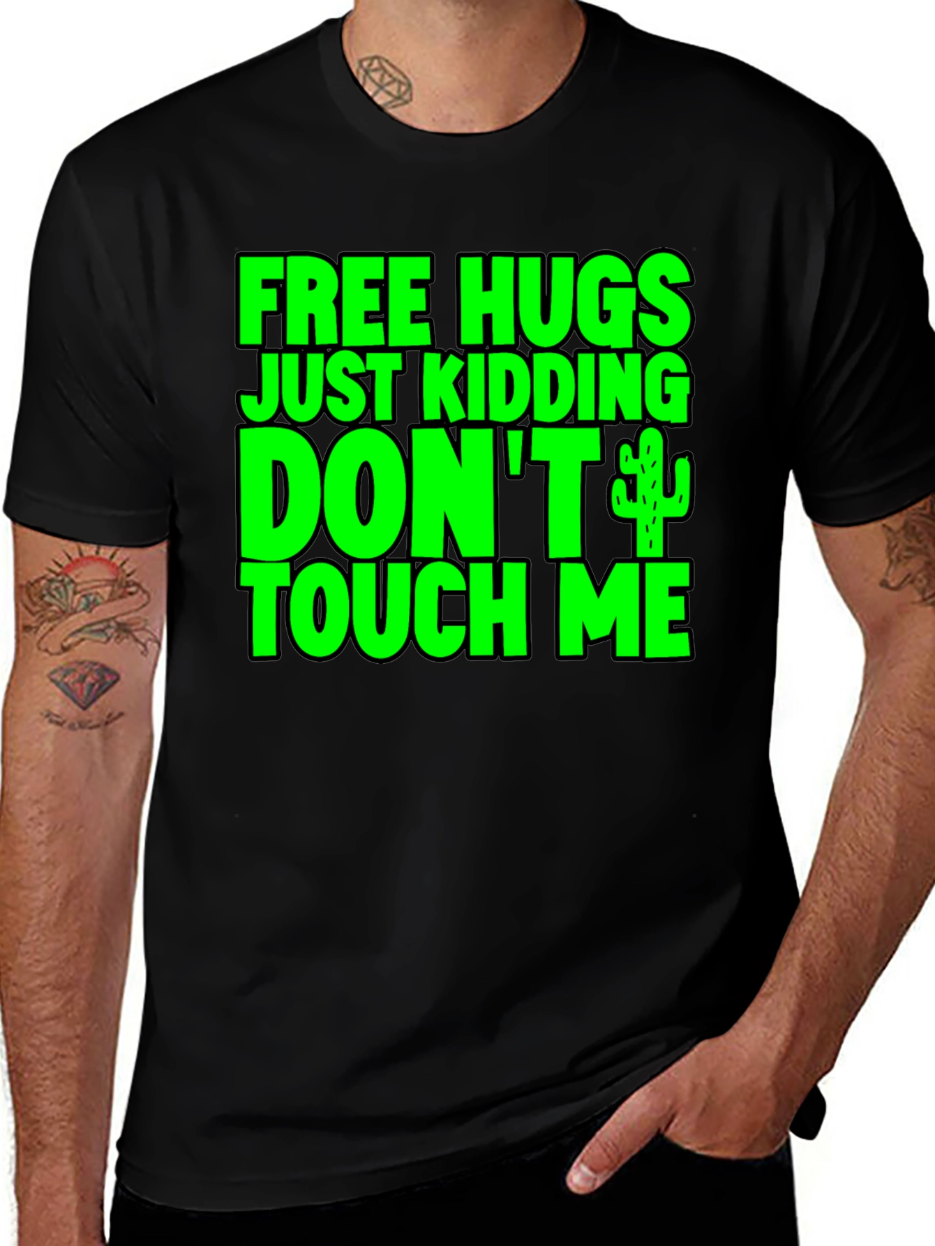 Variant 21 of Funny Graphic T-Shirt - Free Hugs, Just Kidding, Don't Touch Me