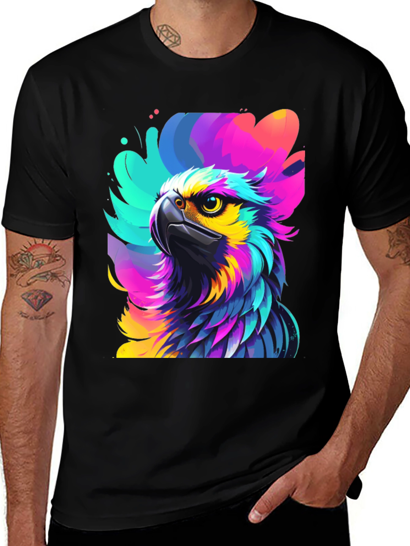 Variant 18 of Colorful Eagle Graphic Print Black T-Shirt