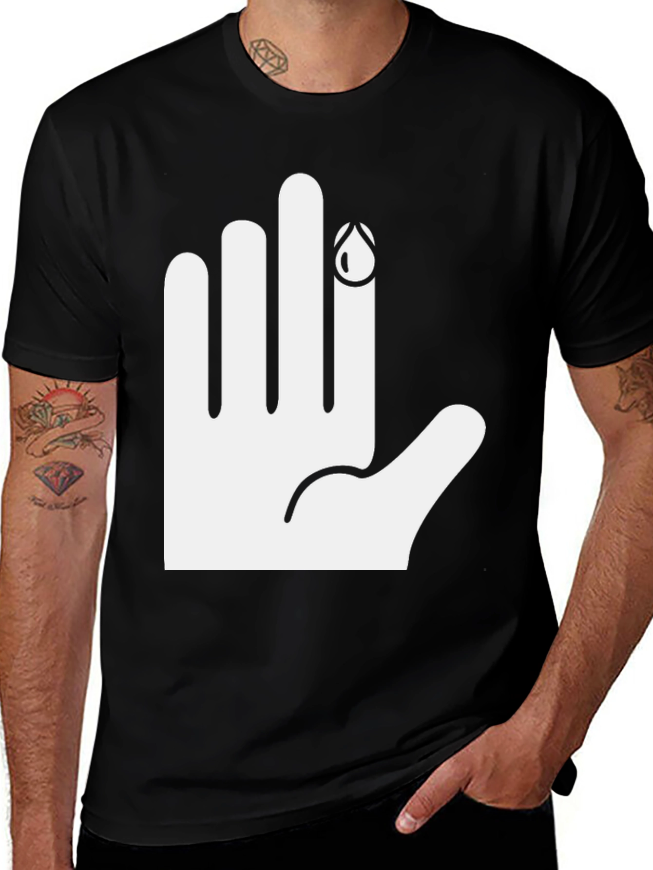 Variant 30 of Black Graphic T-Shirt: Bloody Finger Design