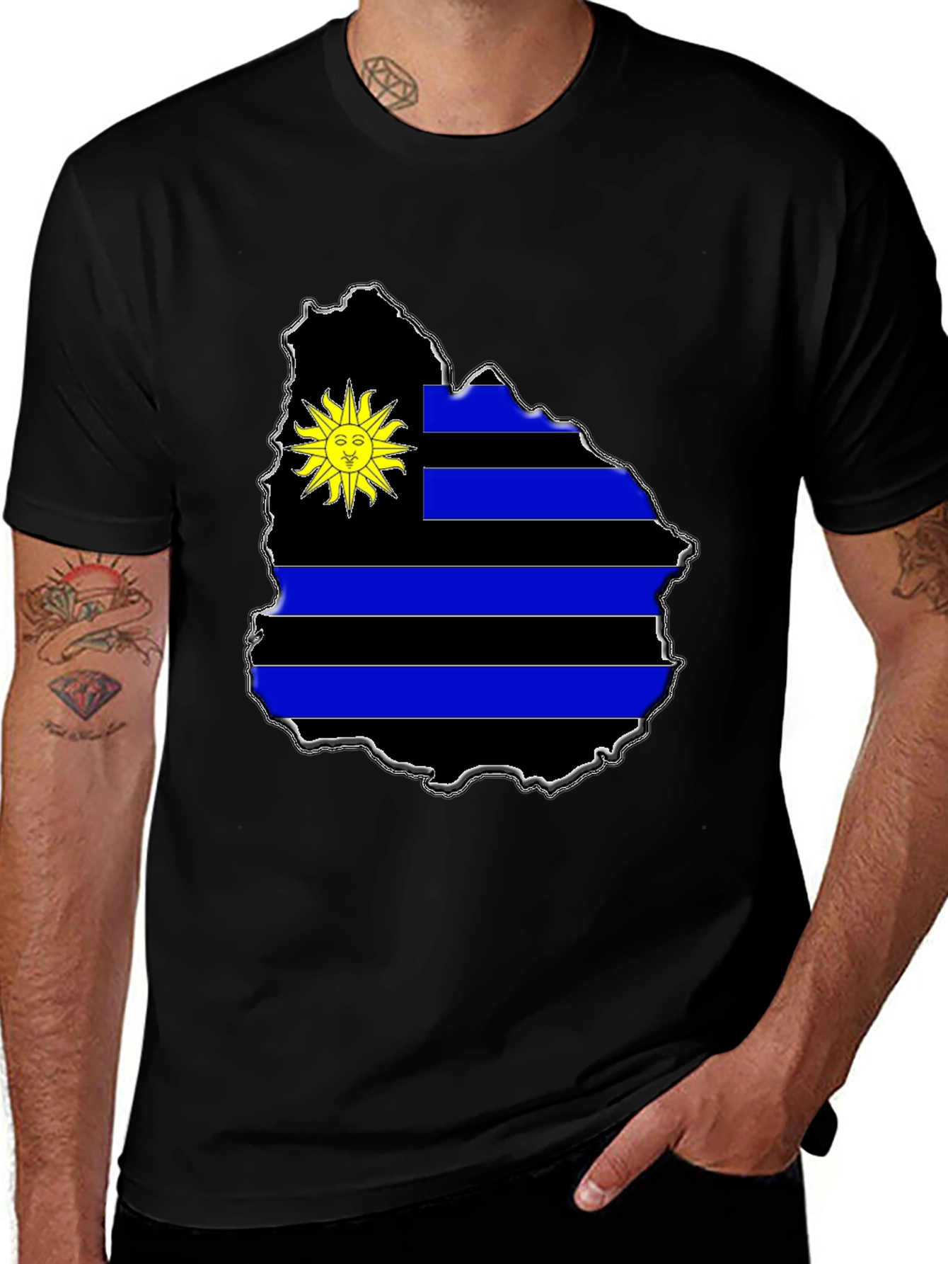 Variant 13 of Uruguay Flag Map T-Shirt - Black Graphic Tee
