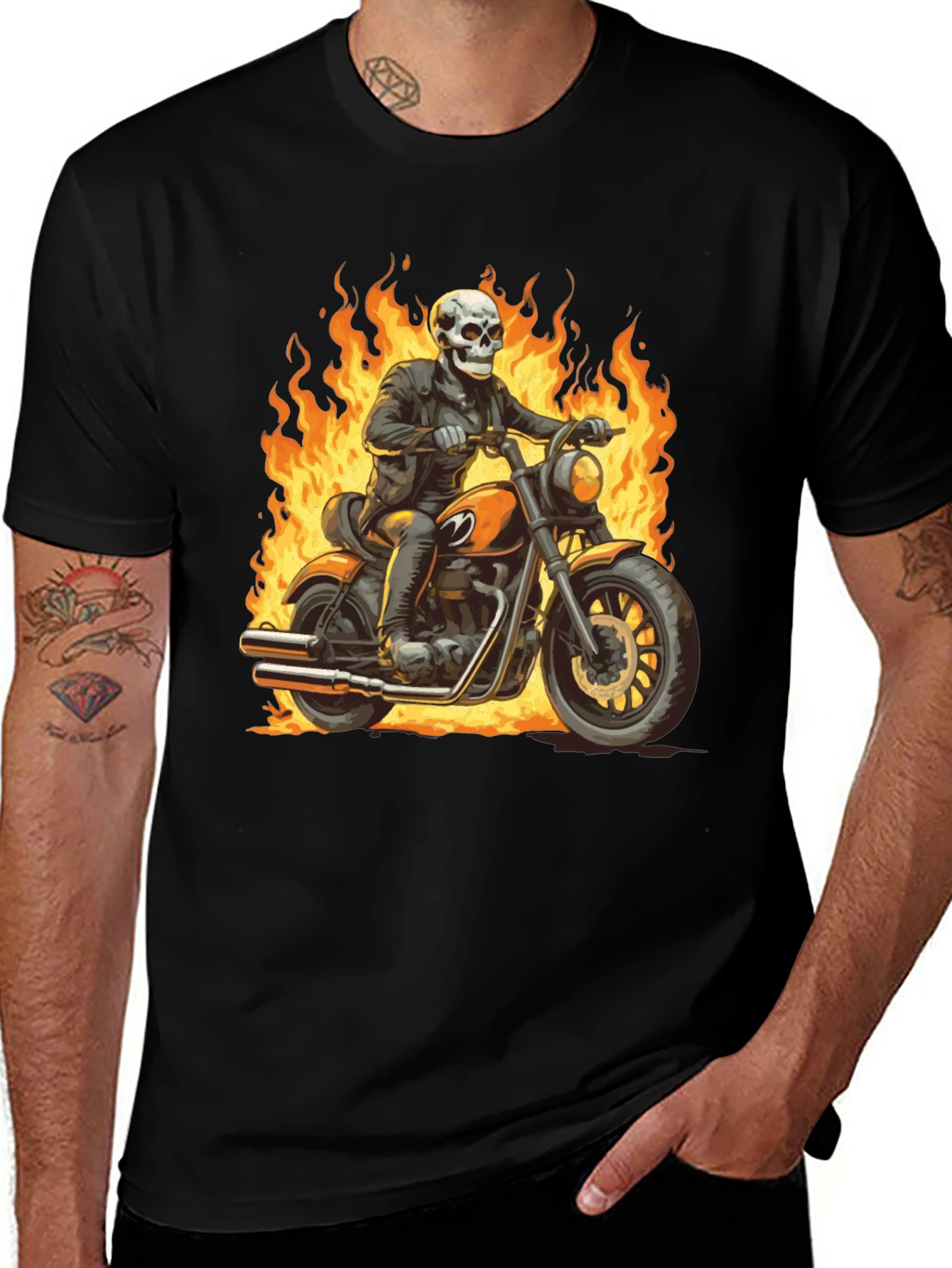 Variant 28 of Skull Rider Tee - Burning Motorcycle Design