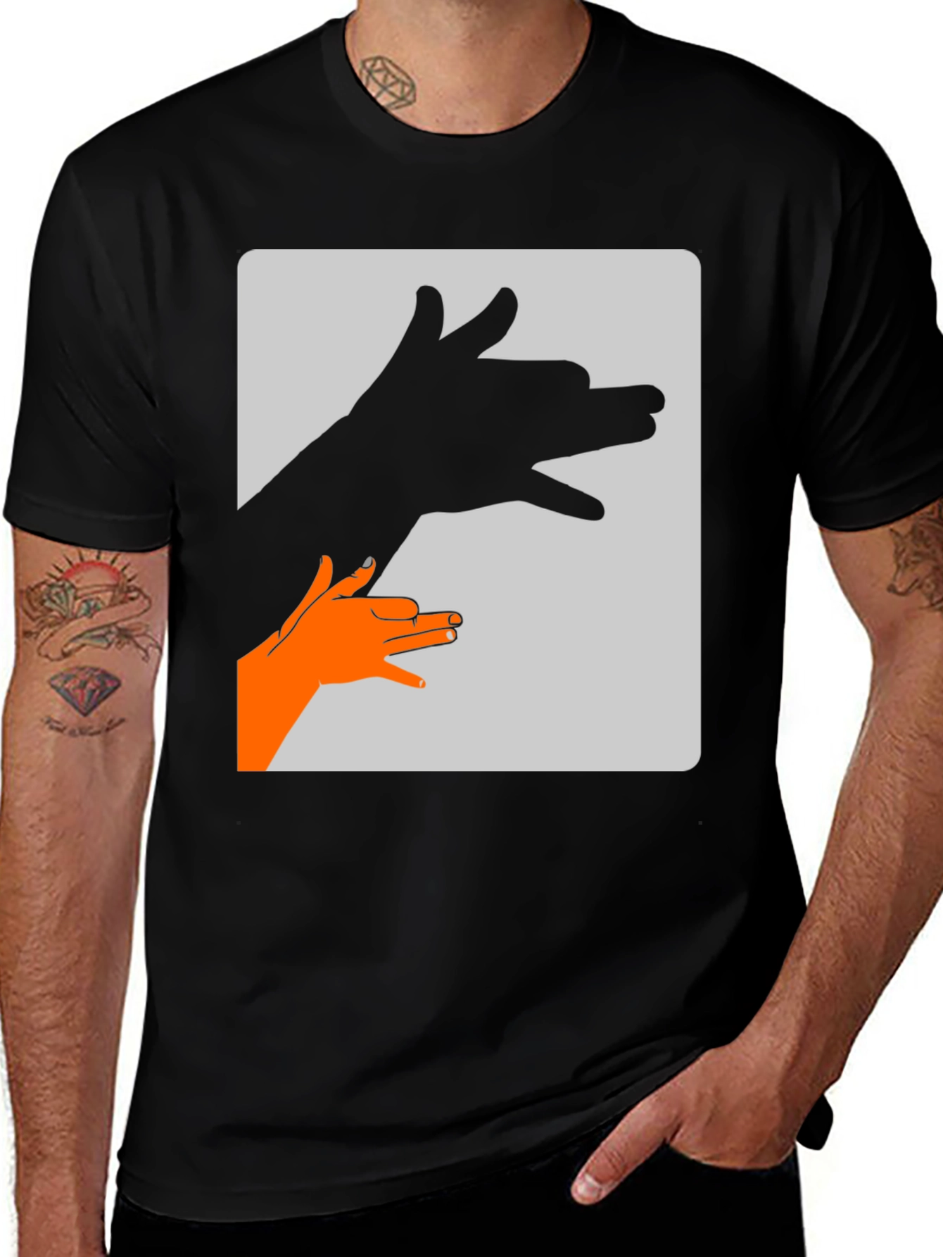 Variant 19 of Hand Shadow Dog Graphic Tee - Black Cotton