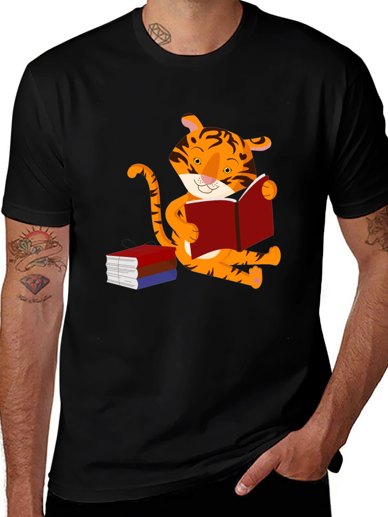 Variant 14 of Reading Tiger Graphic T-Shirt - Fun Novelty Tee