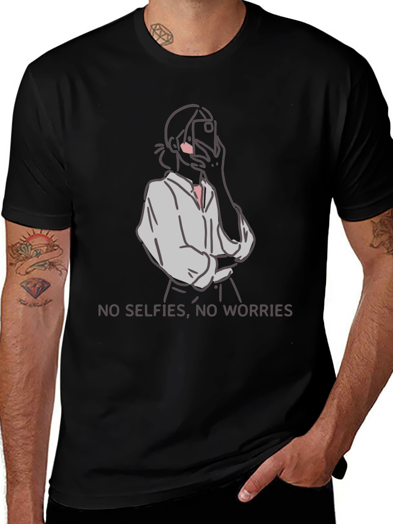 Variant 17 of No Selfies No Worries Graphic Tee