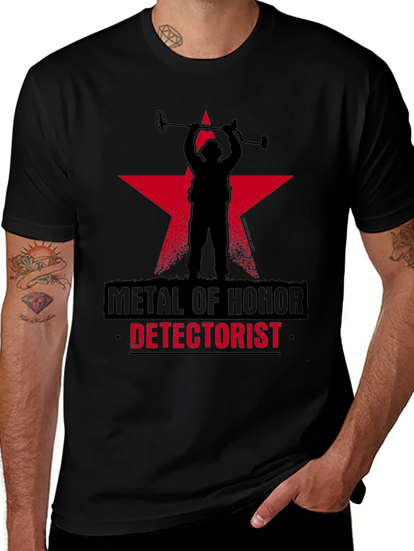 Variant 9 of Metal Detectorist Honor T-Shirt Black Star Design